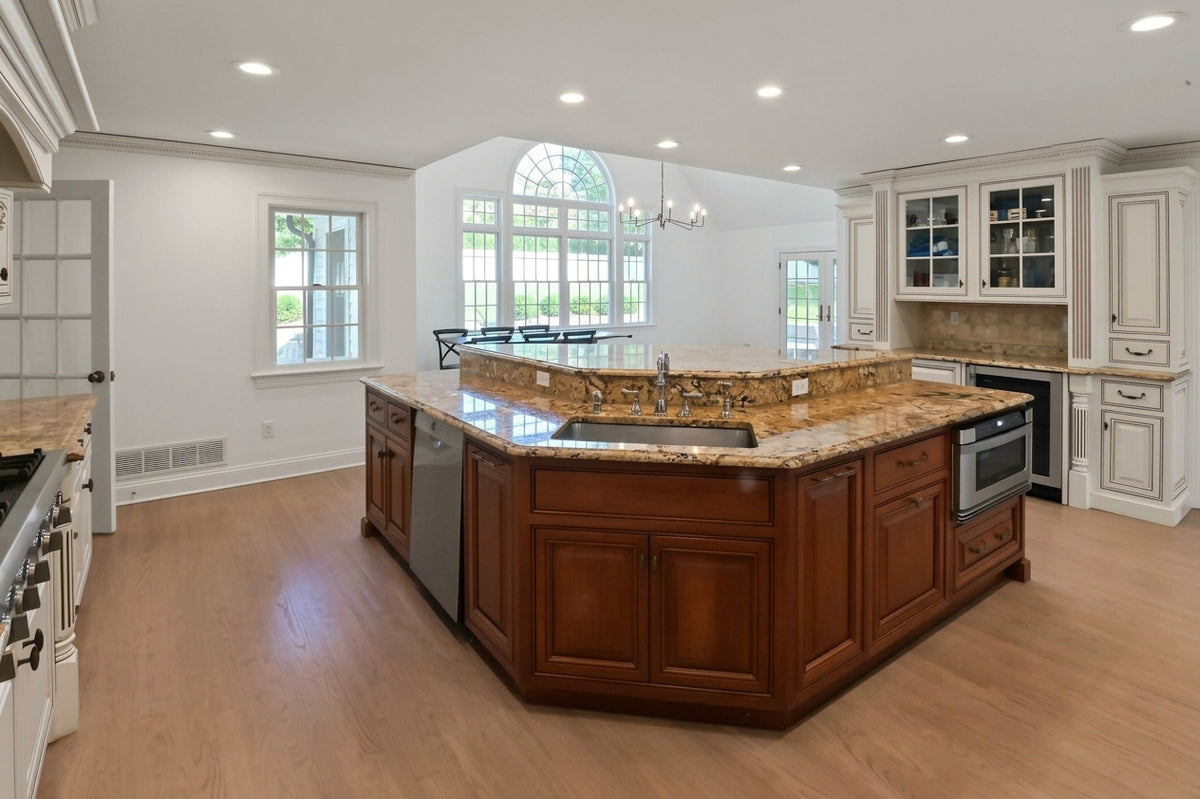 "The Montacute" Traditional Off White Kitchen with Wood Island & Appliances