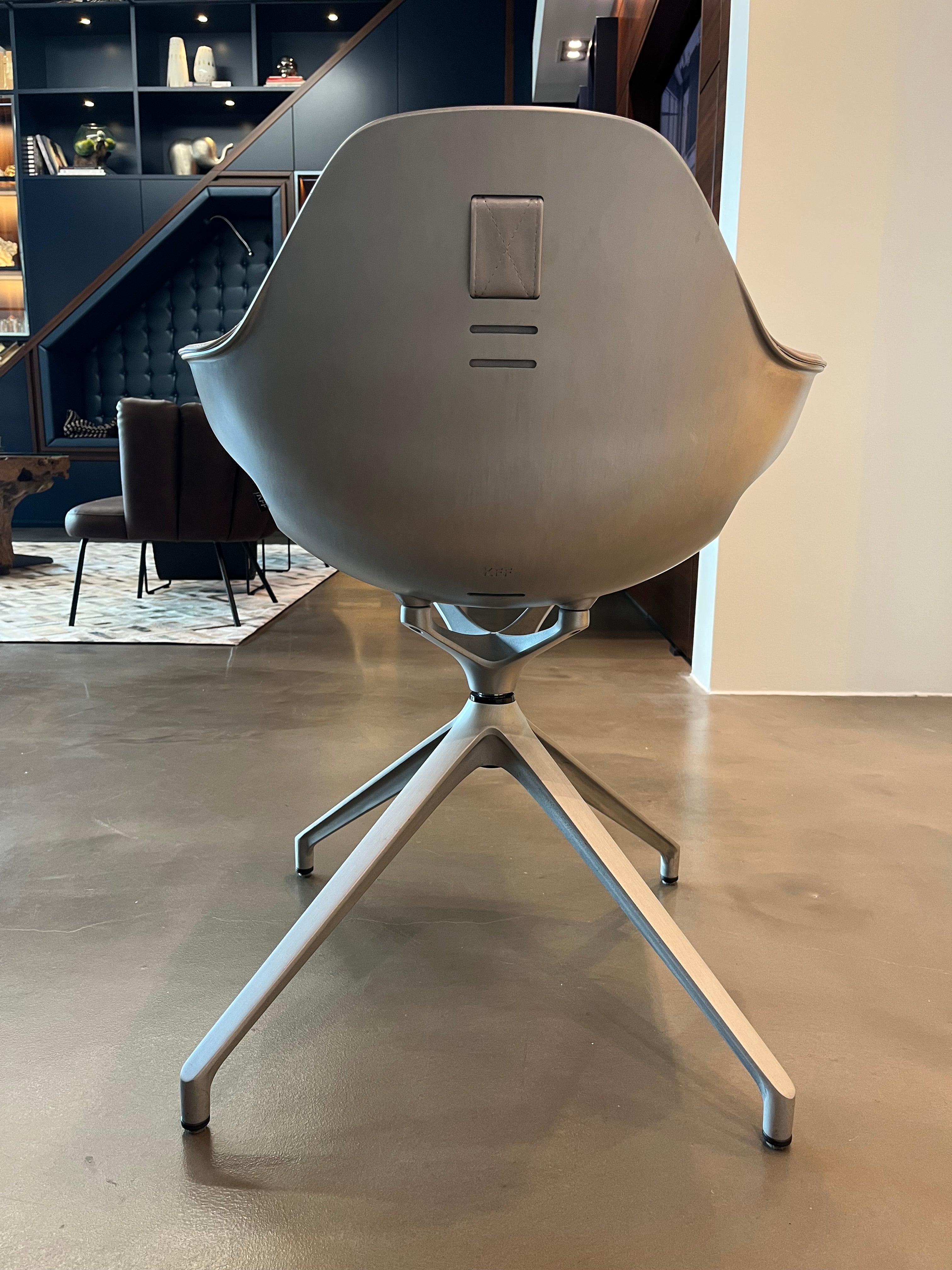 eggersmann KFF Kirk Swivel Amrchairs with Aluminum Seat Shell and Leather Inlay