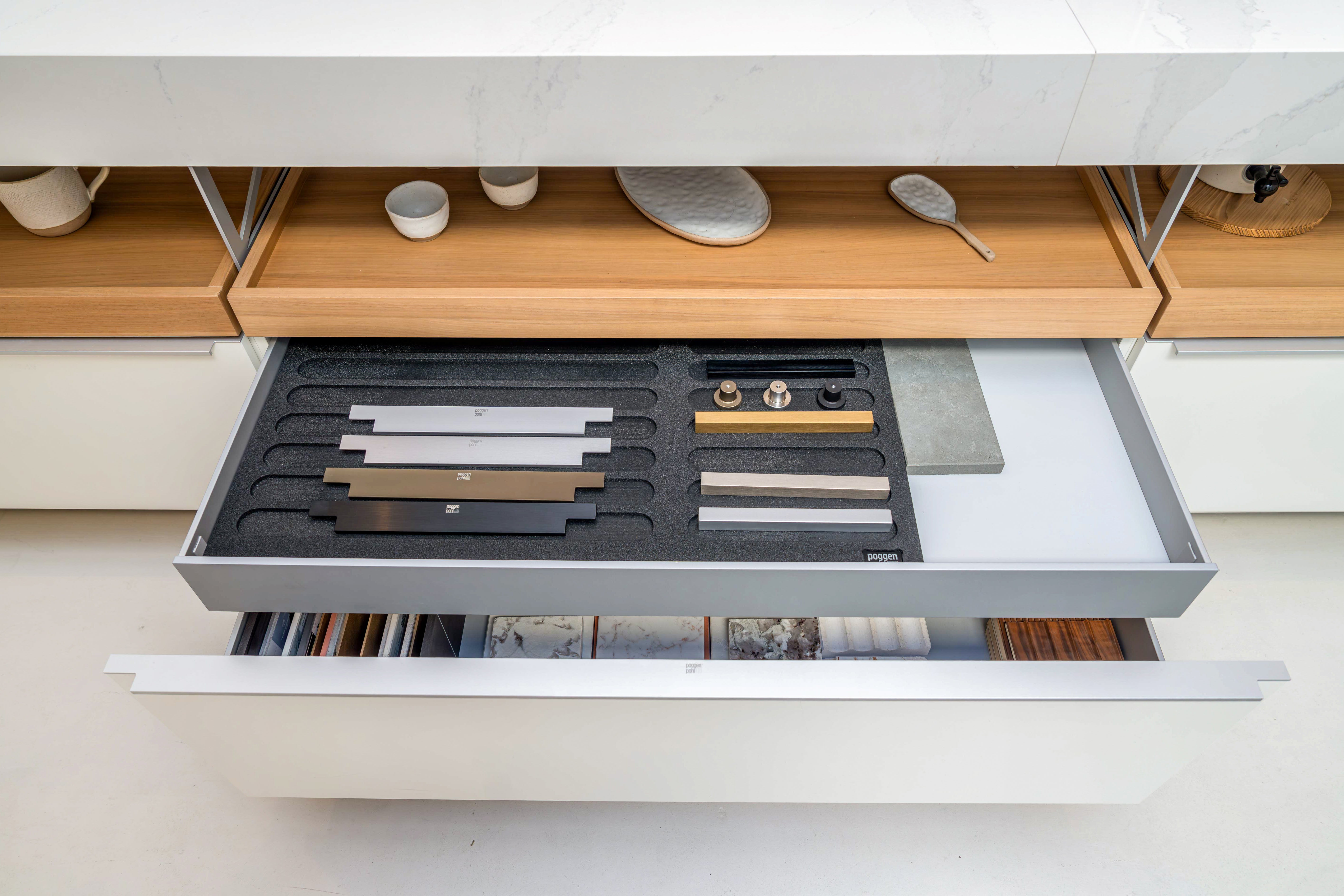Poggenpohl +Modo High-Gloss Blossom White Kitchen Island