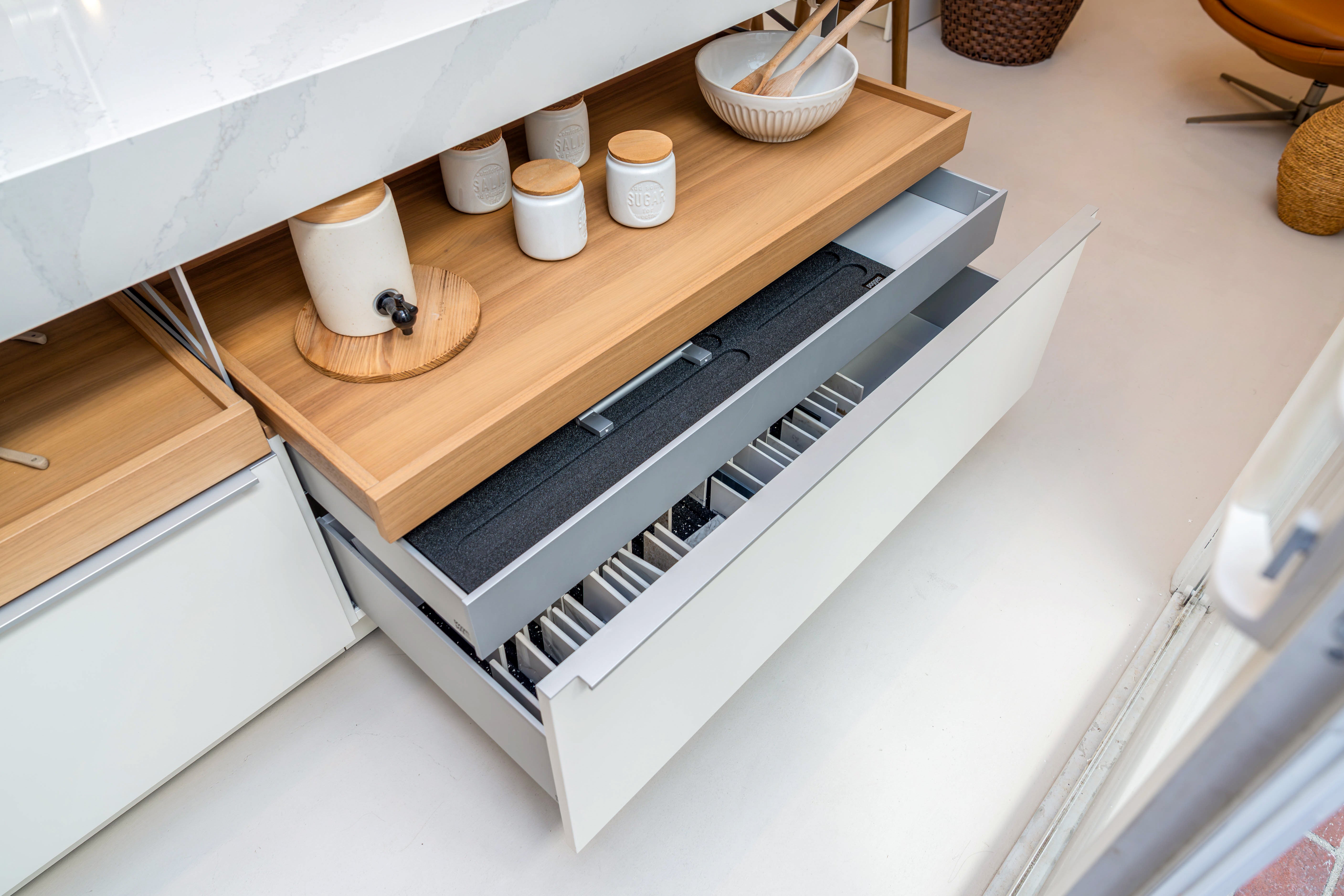 Poggenpohl +Modo High-Gloss Blossom White Kitchen Island