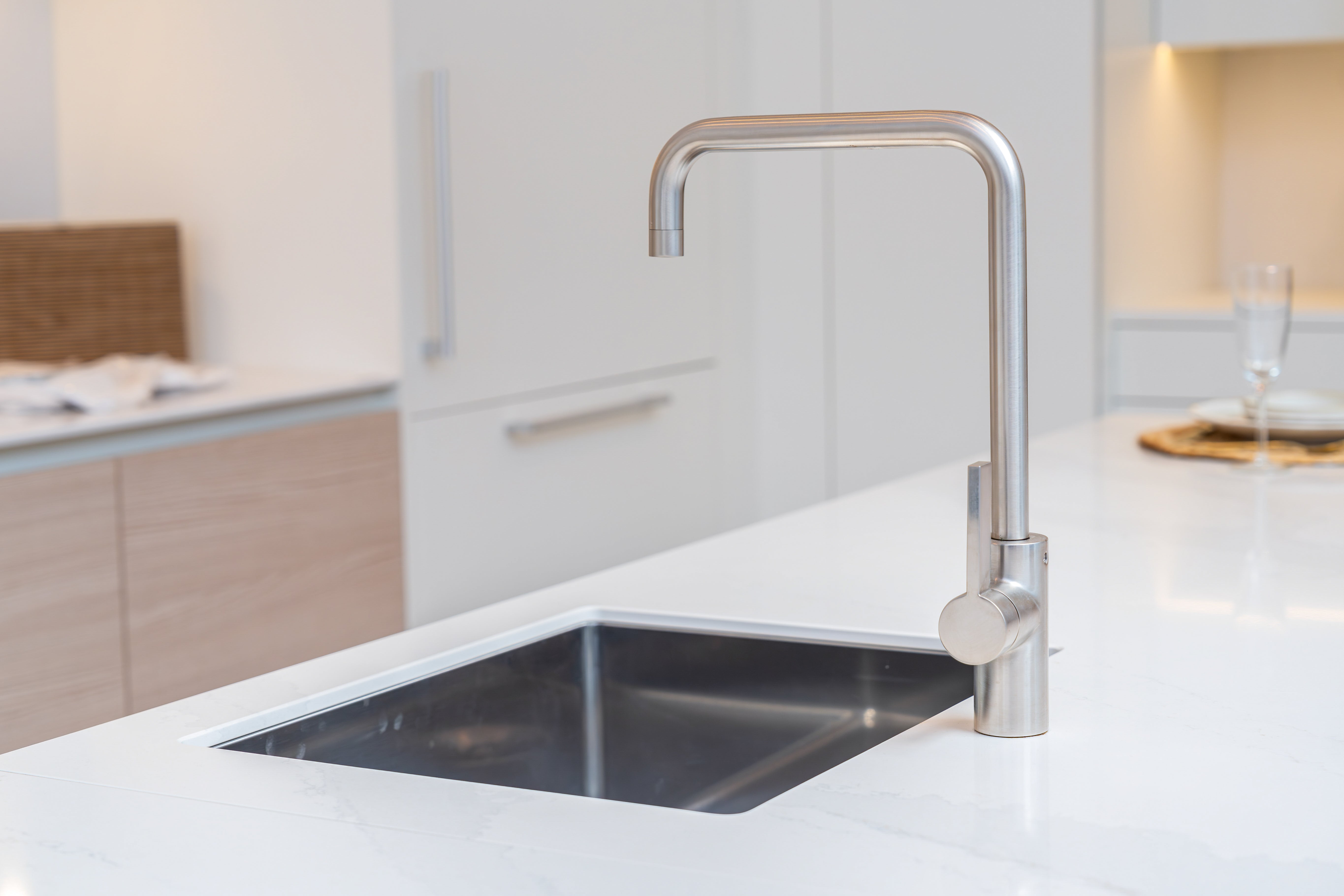 Poggenpohl +Modo High-Gloss Blossom White Kitchen Island