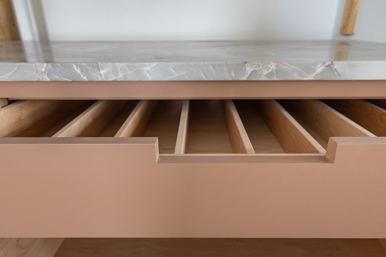 Plato Designer Custom Painted Pantry with Sensa Vancouver Quartzite