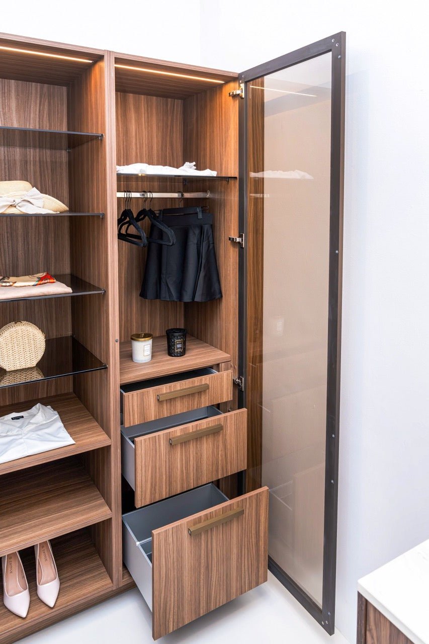 Poggenpohl Campania Mocca Decor Vertical Grain Wardrobe Closet System
