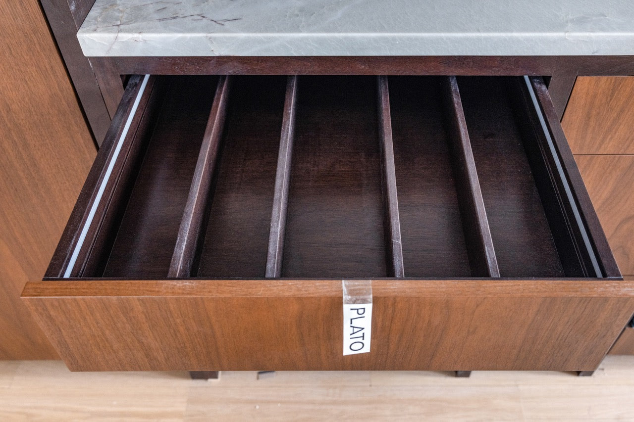 Plato Natural Walnut & Espresso Modern Kitchen with Gaggenau Appliances