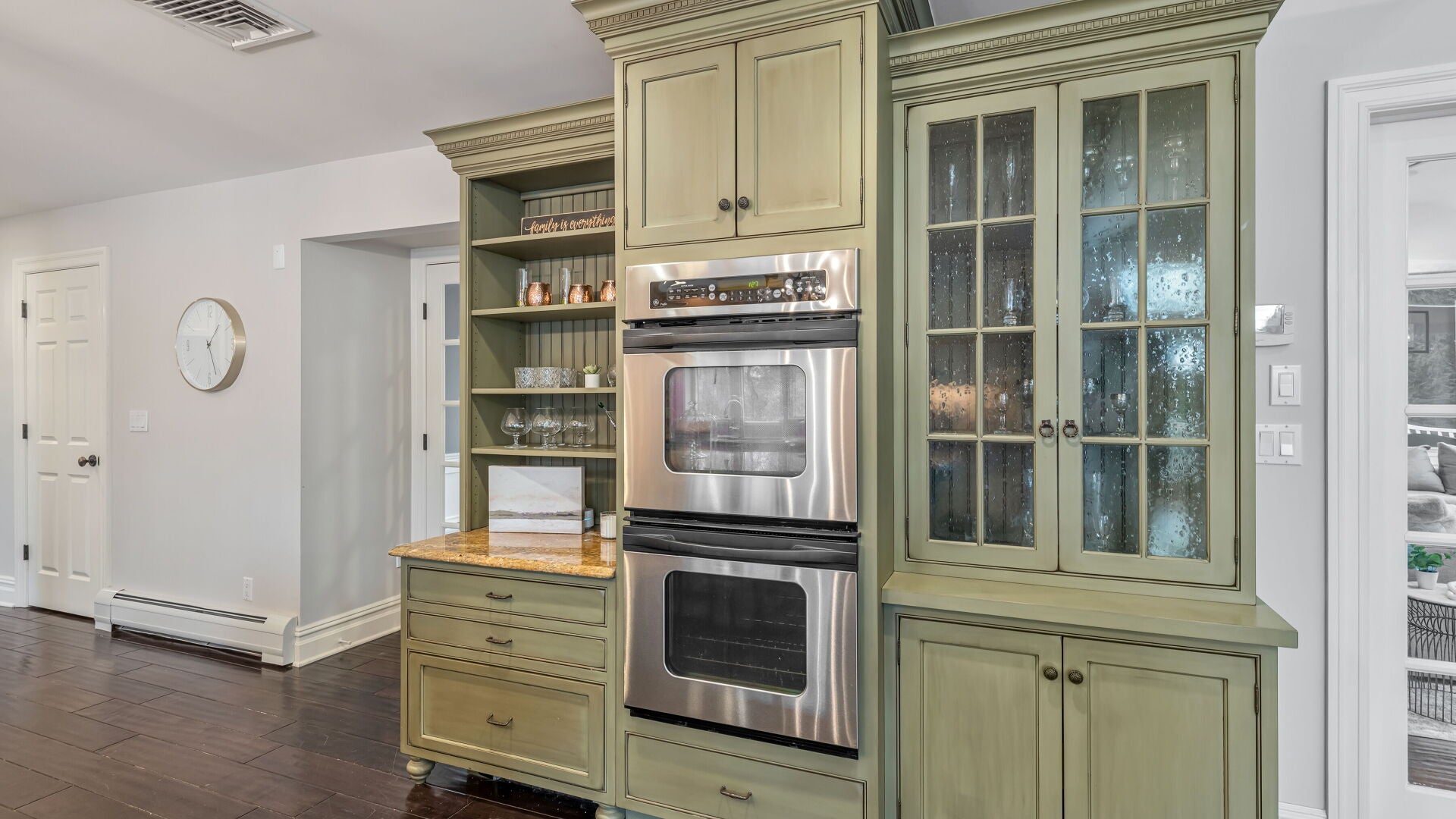 Custom Traditional Two-Tone Distressed Kitchen with Granite Countertops, Island and Appliances