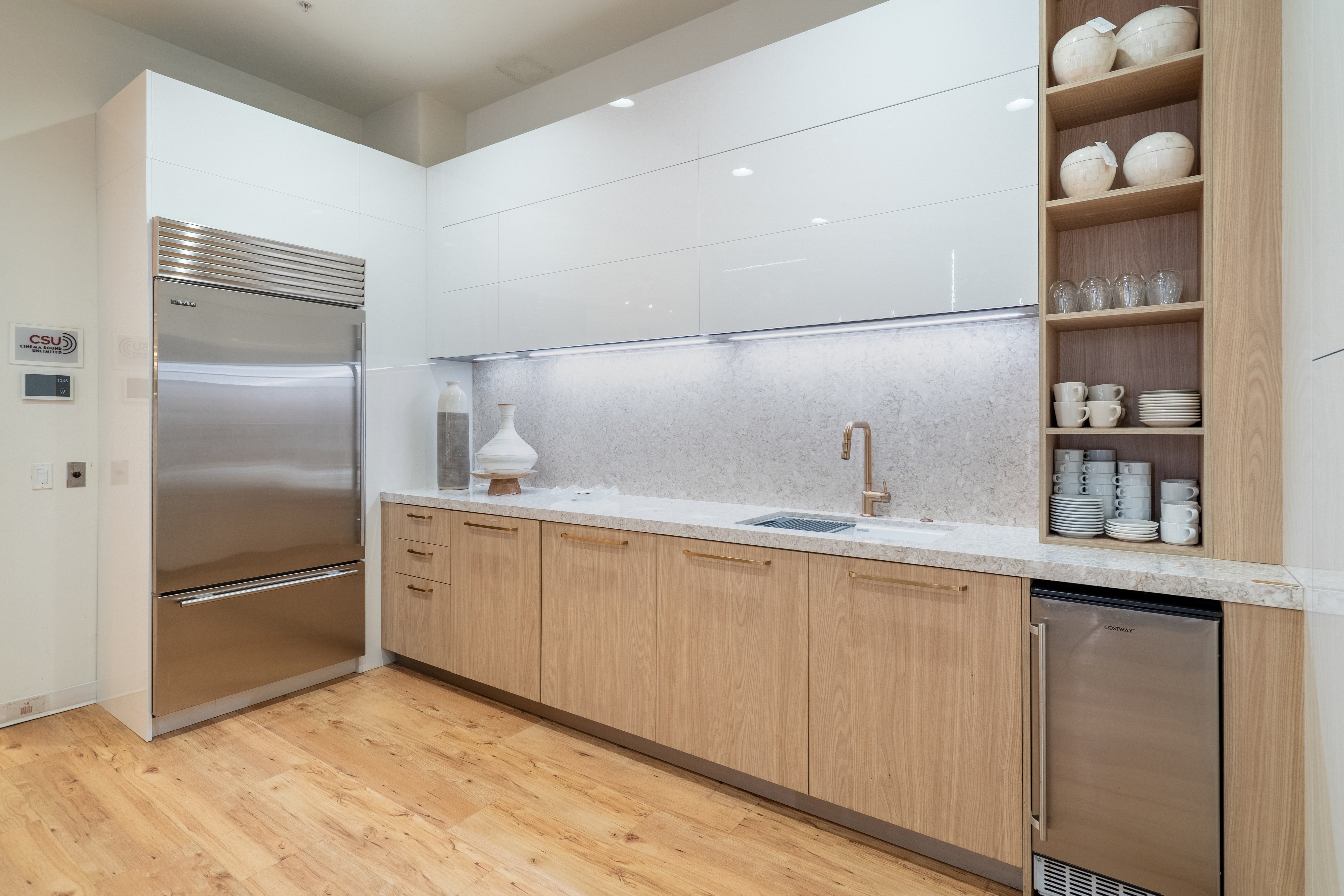 Hans Krug modern white oak and high gloss kitchen cabinetry suite