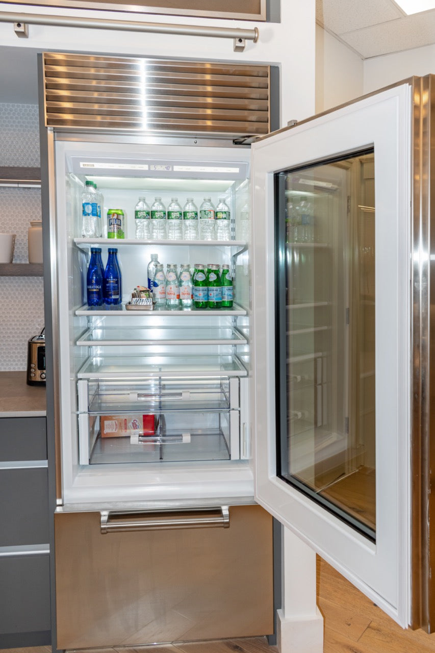 Modern Matte Gray Kitchen with Rift Cut White Oak Island and Wolf & Sub-Zero Appliances