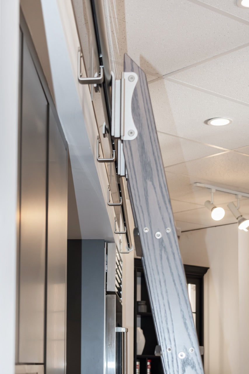 Modern Matte Gray Kitchen with Rift Cut White Oak Island and Wolf & Sub-Zero Appliances