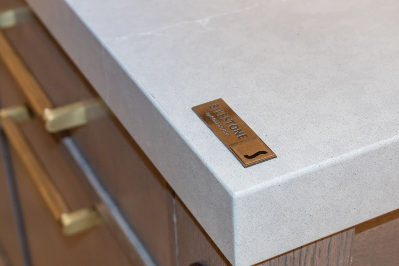 Modern Matte Gray Kitchen with Rift Cut White Oak Island and Wolf & Sub-Zero Appliances