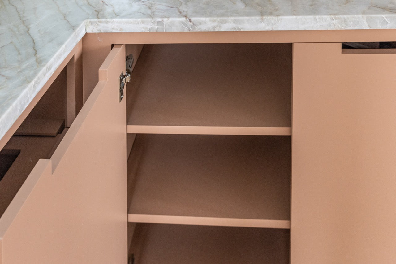 Plato Designer Custom Painted Pantry with Sensa Vancouver Quartzite