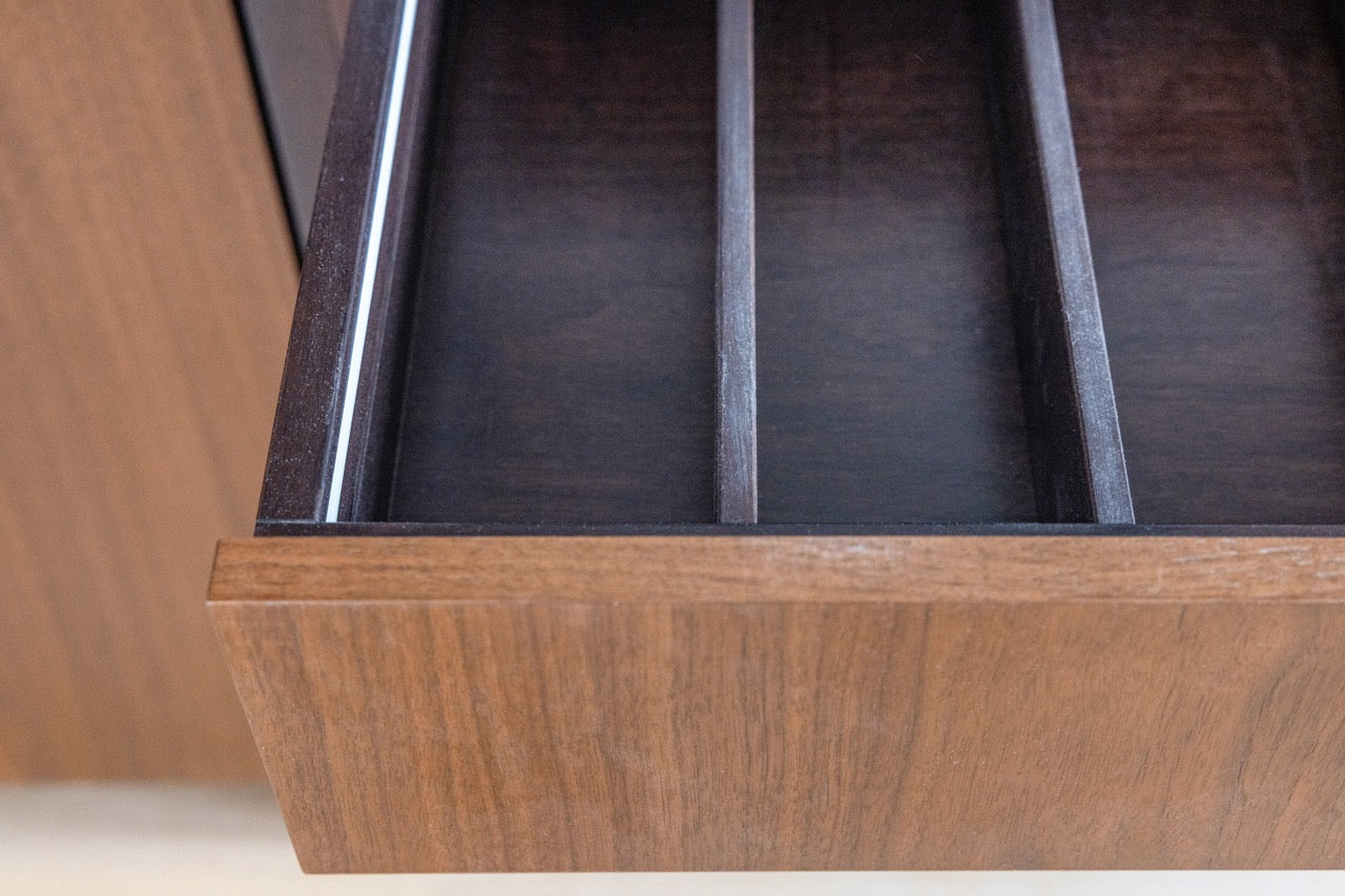 Plato Natural Walnut & Espresso Modern Kitchen with Gaggenau Appliances