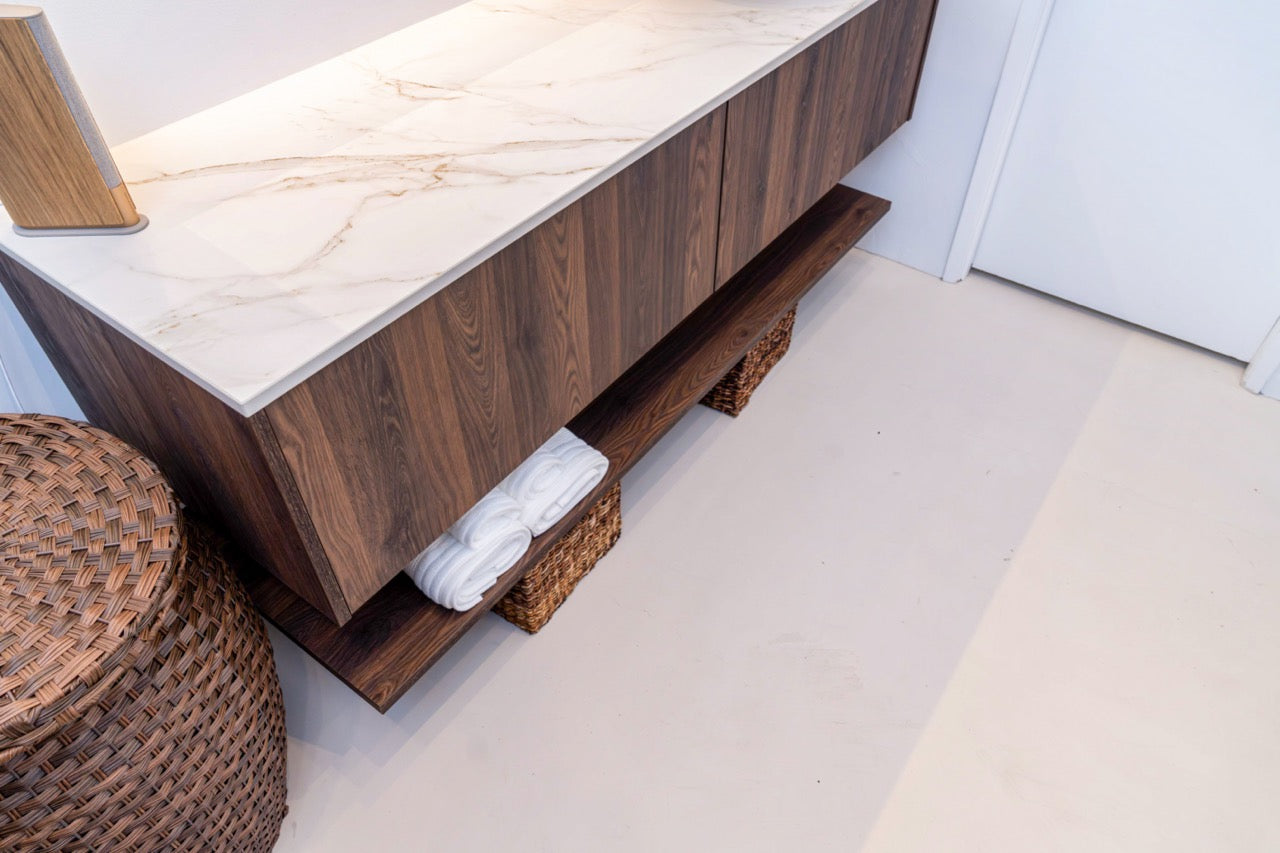 Poggenpohl Smoked Oak Vertical Grain Floating Vanity with Mirror