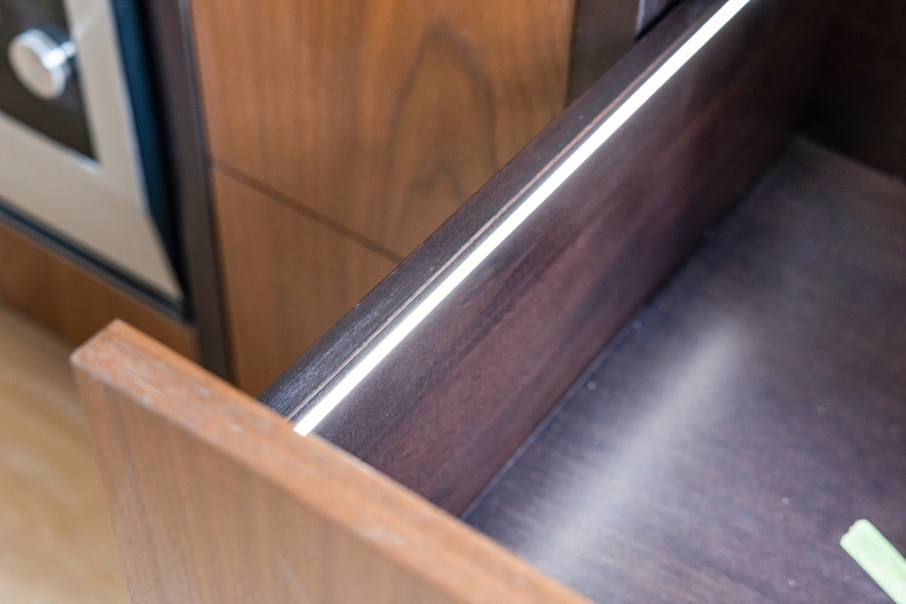 Plato Natural Walnut & Espresso Modern Kitchen with Gaggenau Appliances