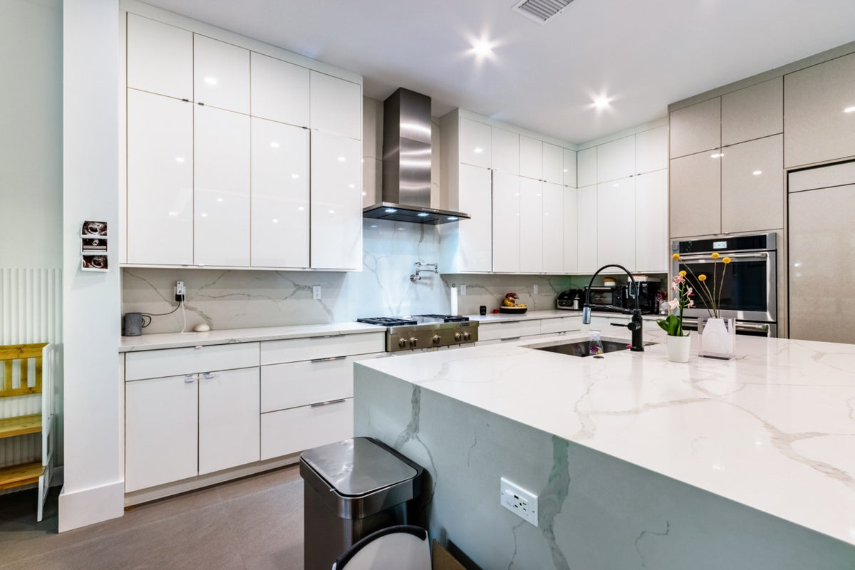 Complete luxury two tone kitchen cabinetry package with JennAir built in appliances