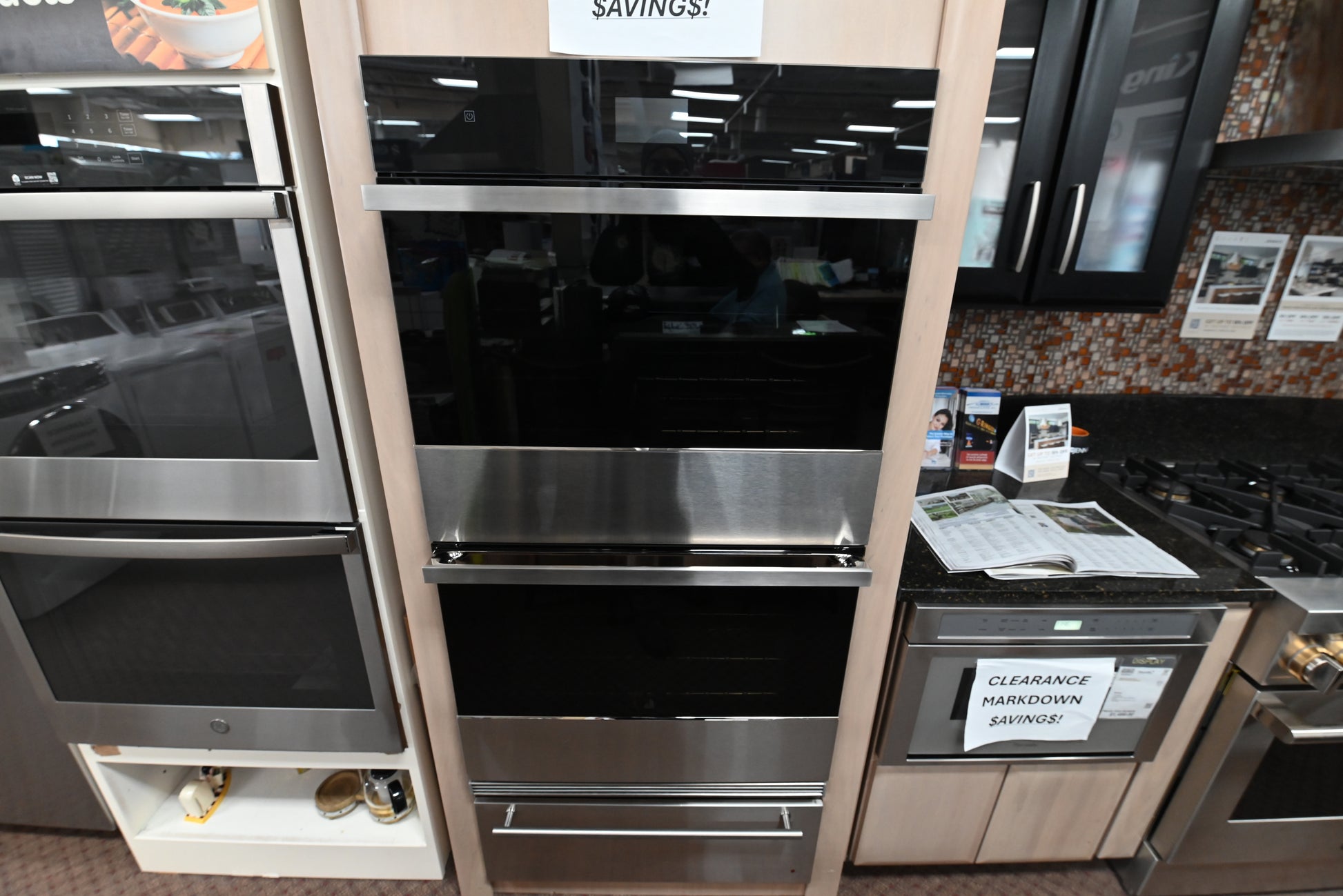 JennAir NOIR JJW2830LM 30 inch double electric wall oven front view floating glass black