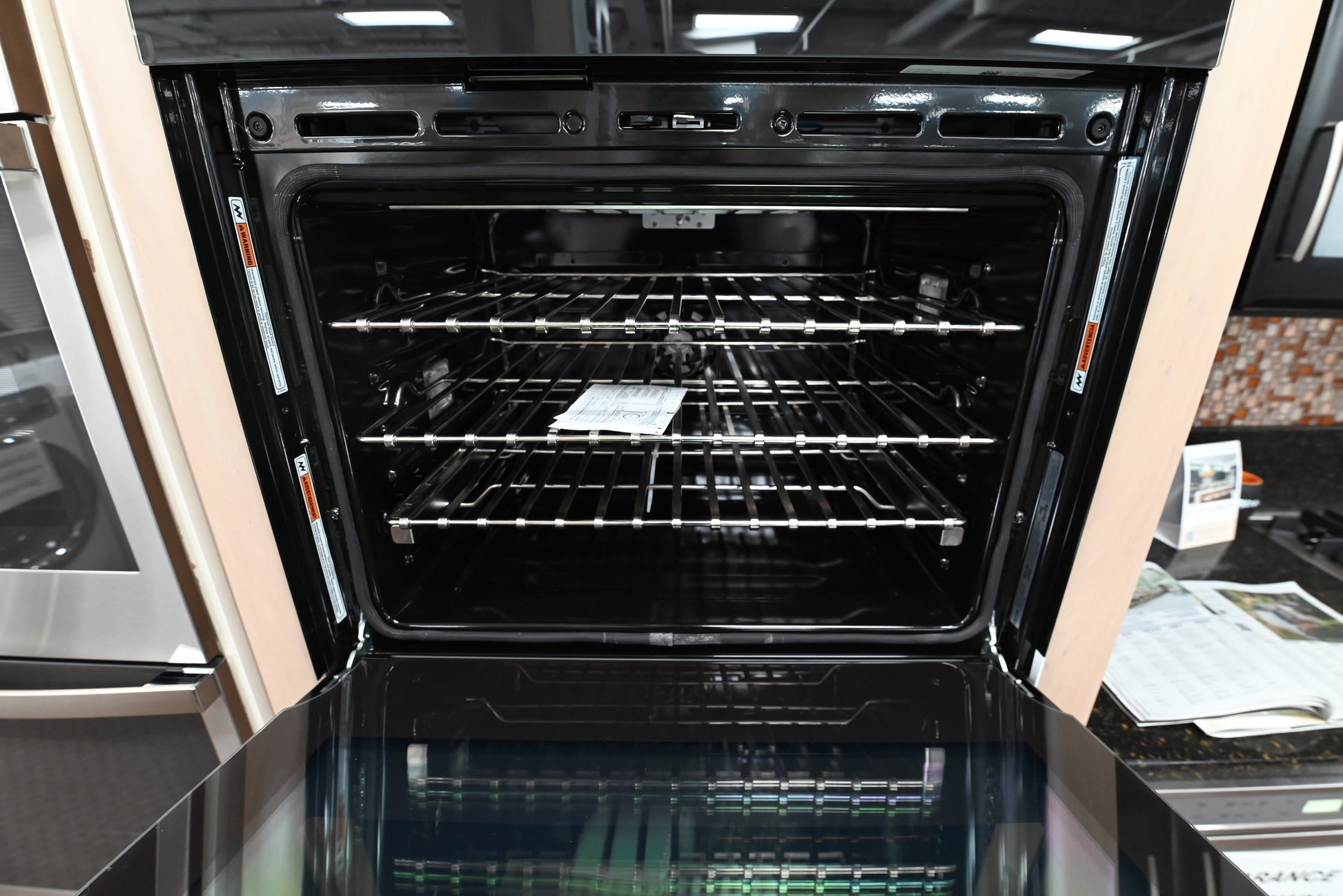 Luxury professional 30 inch double wall oven showing 4.3 inch full color LCD touchscreen control panel close up