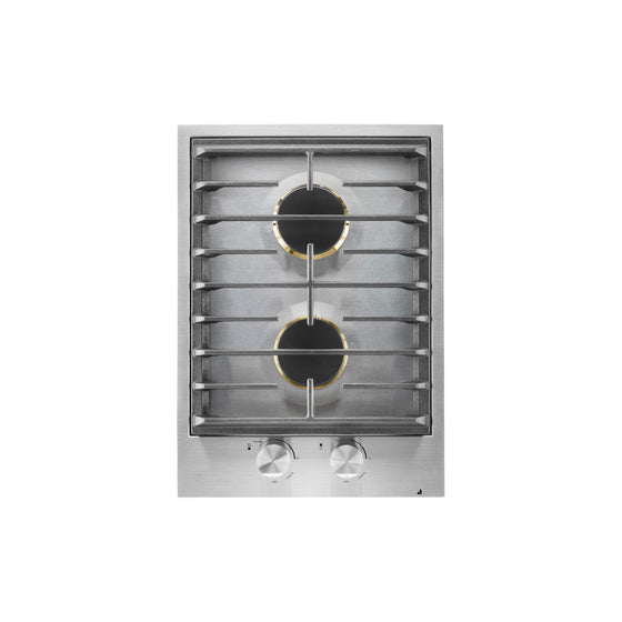 JennAir JGC3215GS 15 inch custom gas cooktop front view stainless steel 2 burners