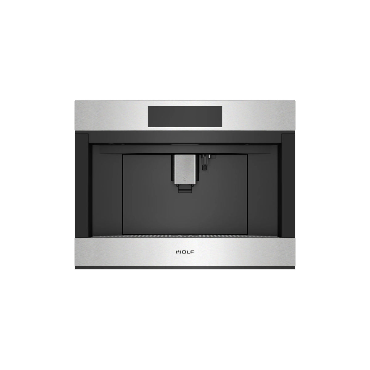 Wolf EC2450TE S 24 inch transitional built in whole bean coffee system front view in classic stainless steel