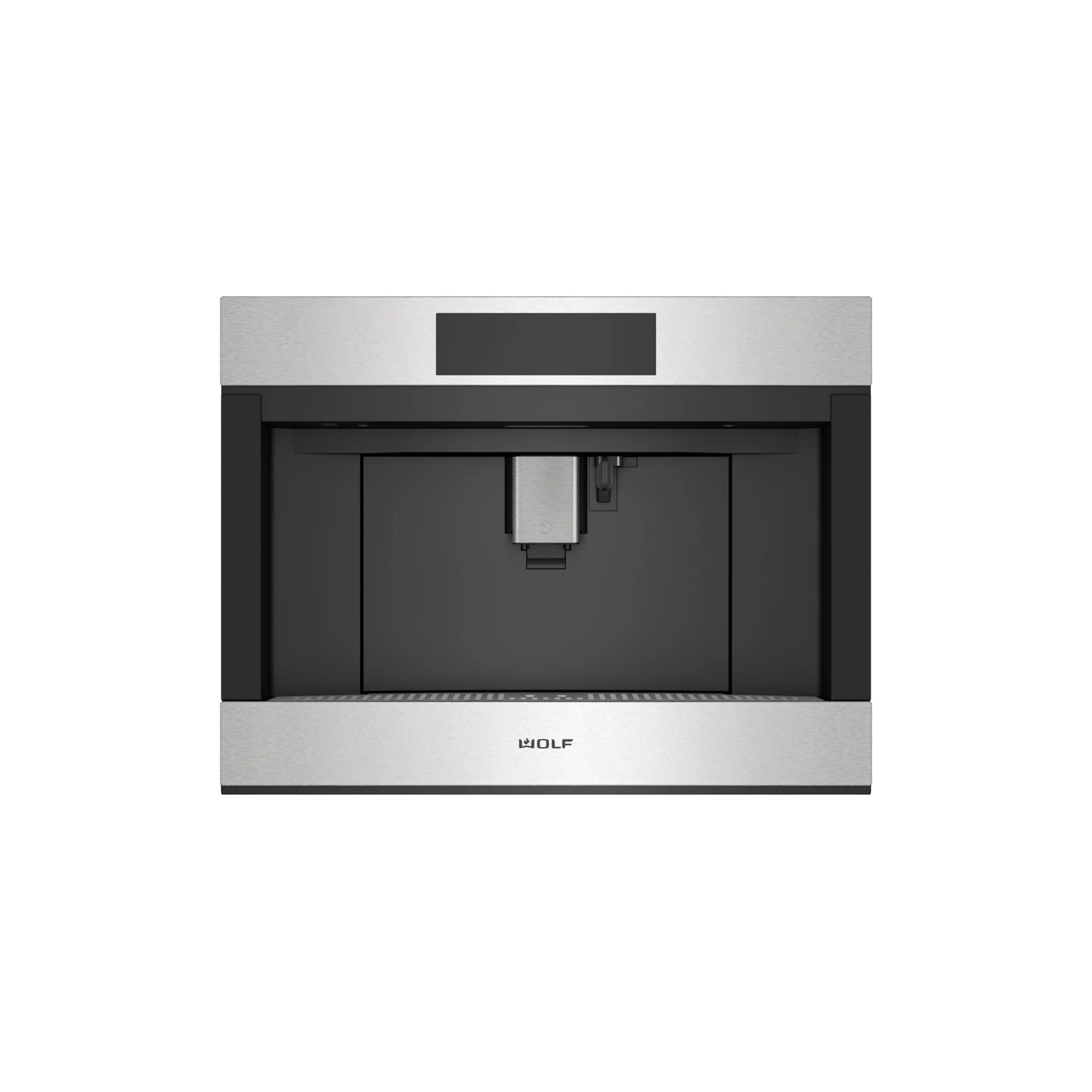 Wolf EC2450TE S 24 inch transitional built in whole bean coffee system front view in classic stainless steel