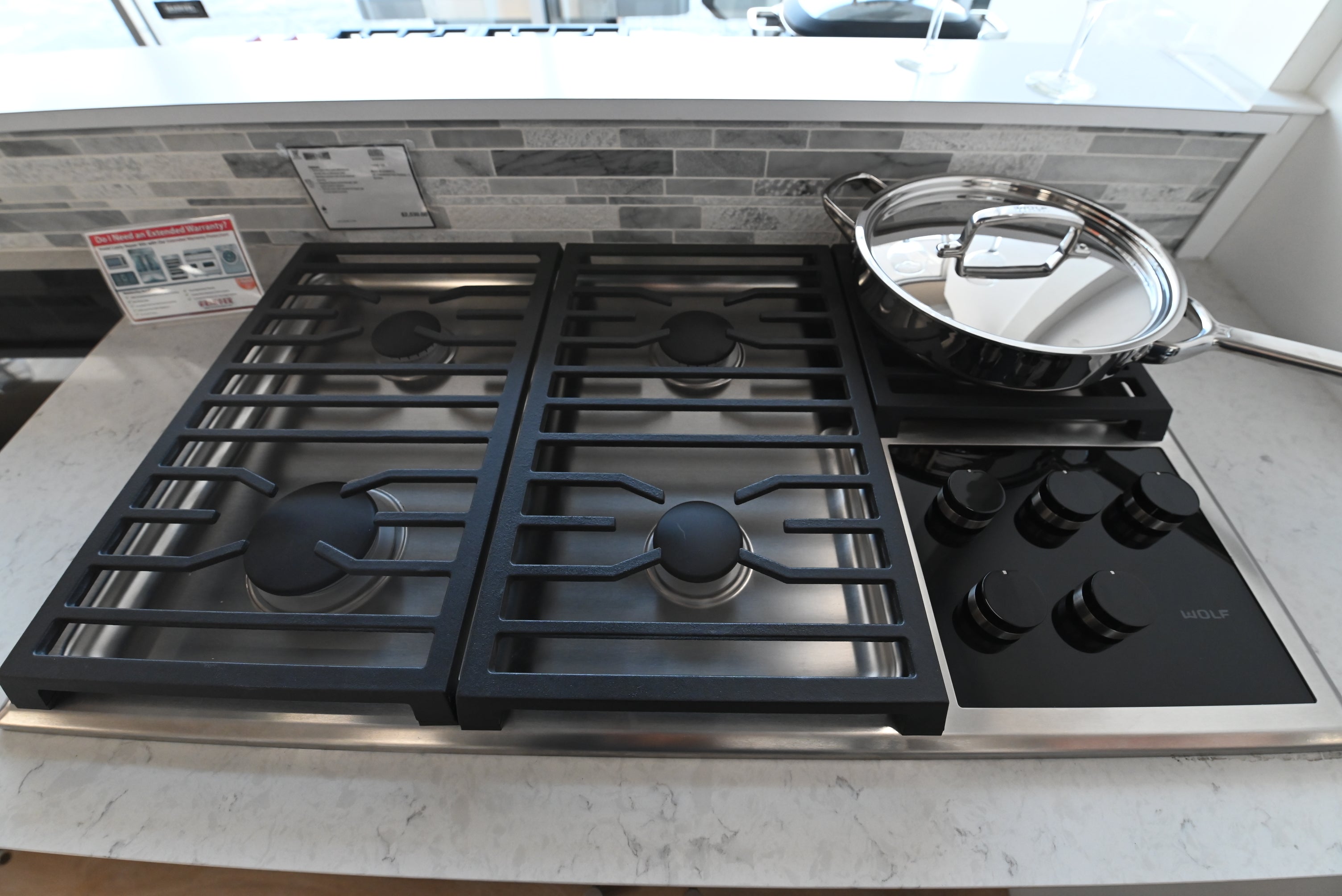 Luxury 36 inch flush mount drop in gas cooktop with 5 dual stacked sealed burners by Wolf