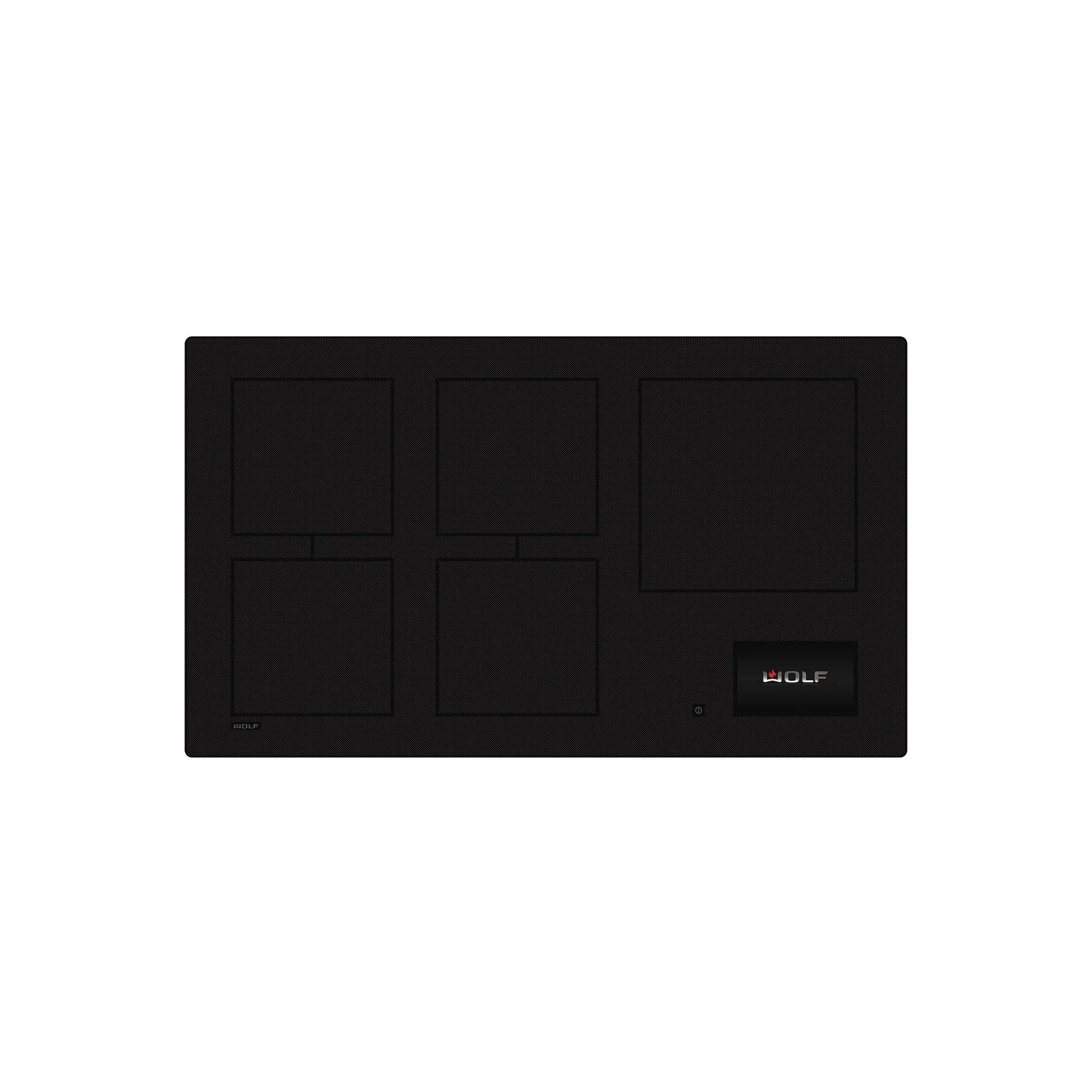 Wolf CI365C B 36 inch contemporary induction cooktop front top view flush mounted in black glass