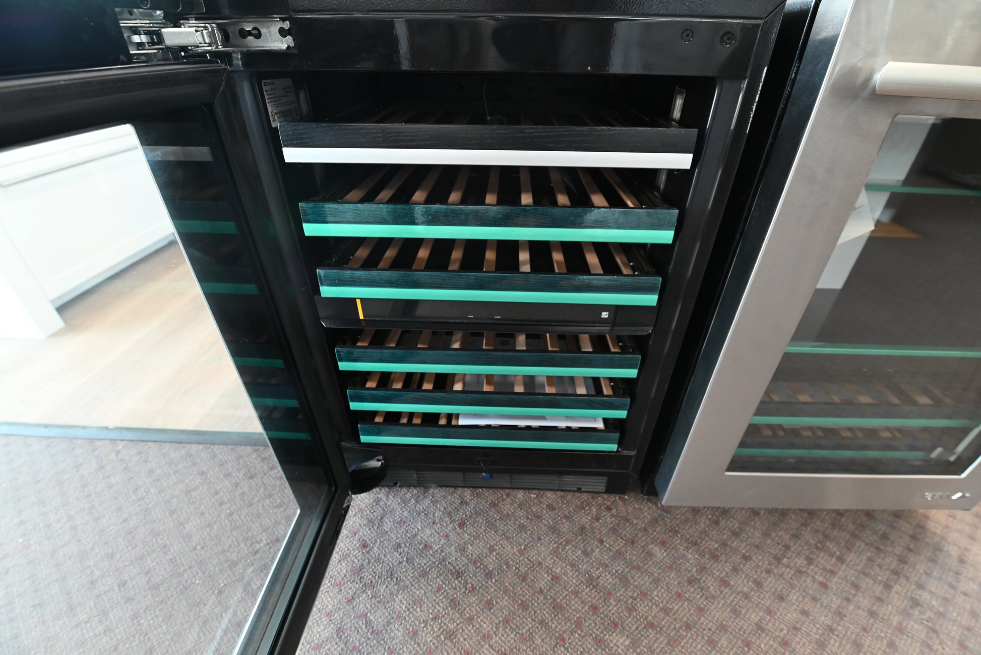 JennAir 24 inch stainless steel wine cellar JUW24FLERS with glass door and Rise handle