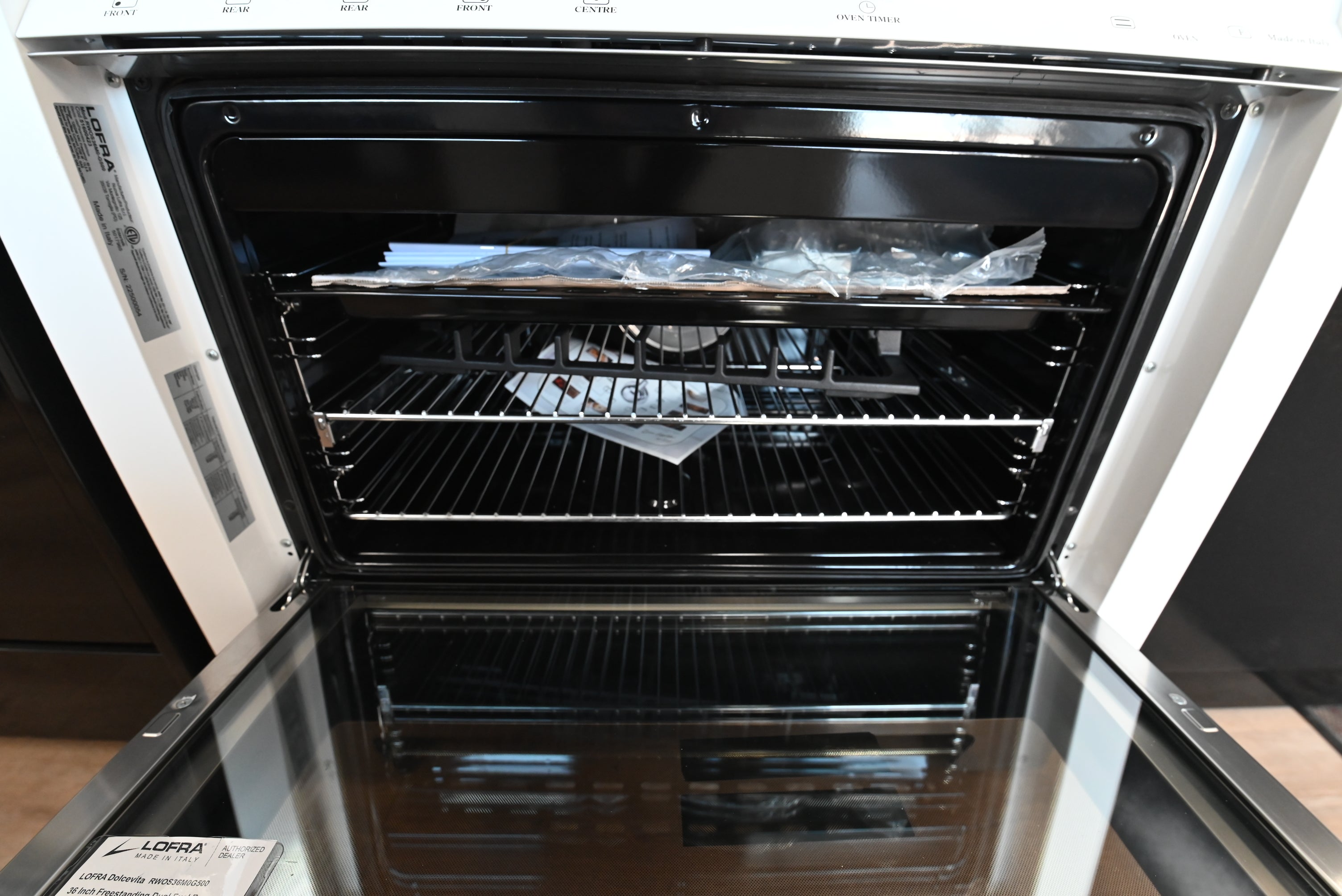 High-end commercial style slide-in range with triple-glazed oven door