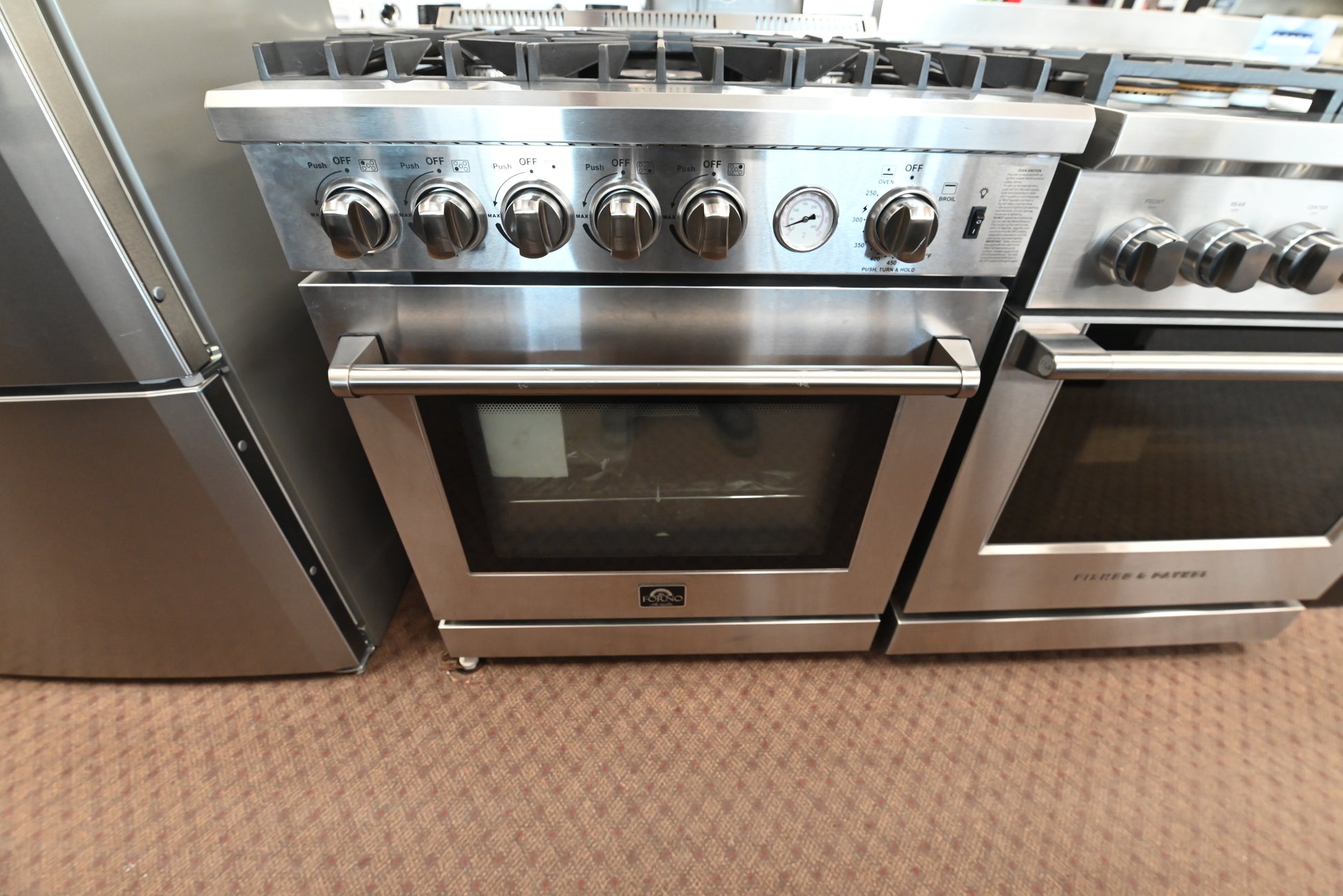Forno 30 inch professional front control gas range in stainless steel