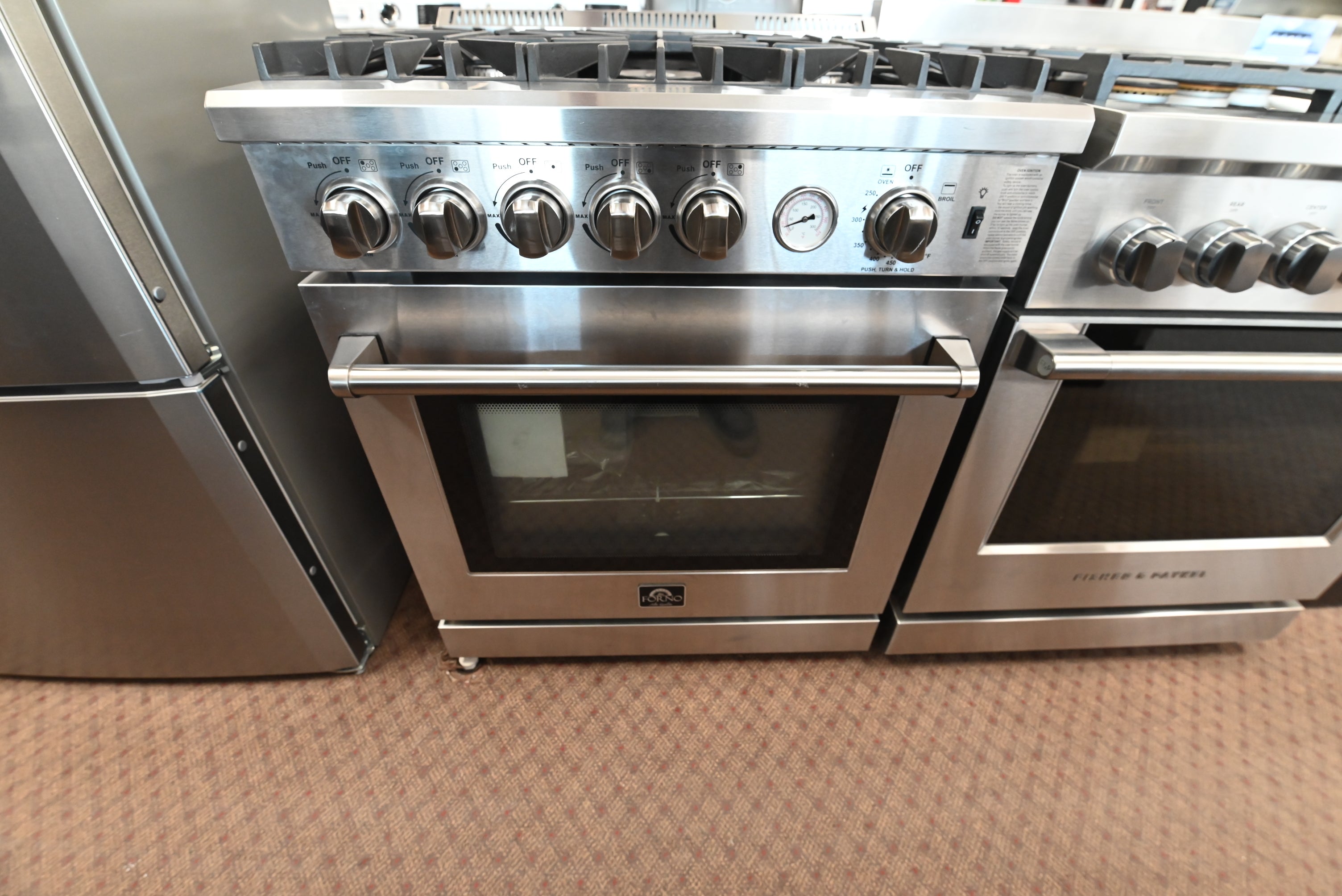 Forno 30 inch professional front control gas range in stainless steel