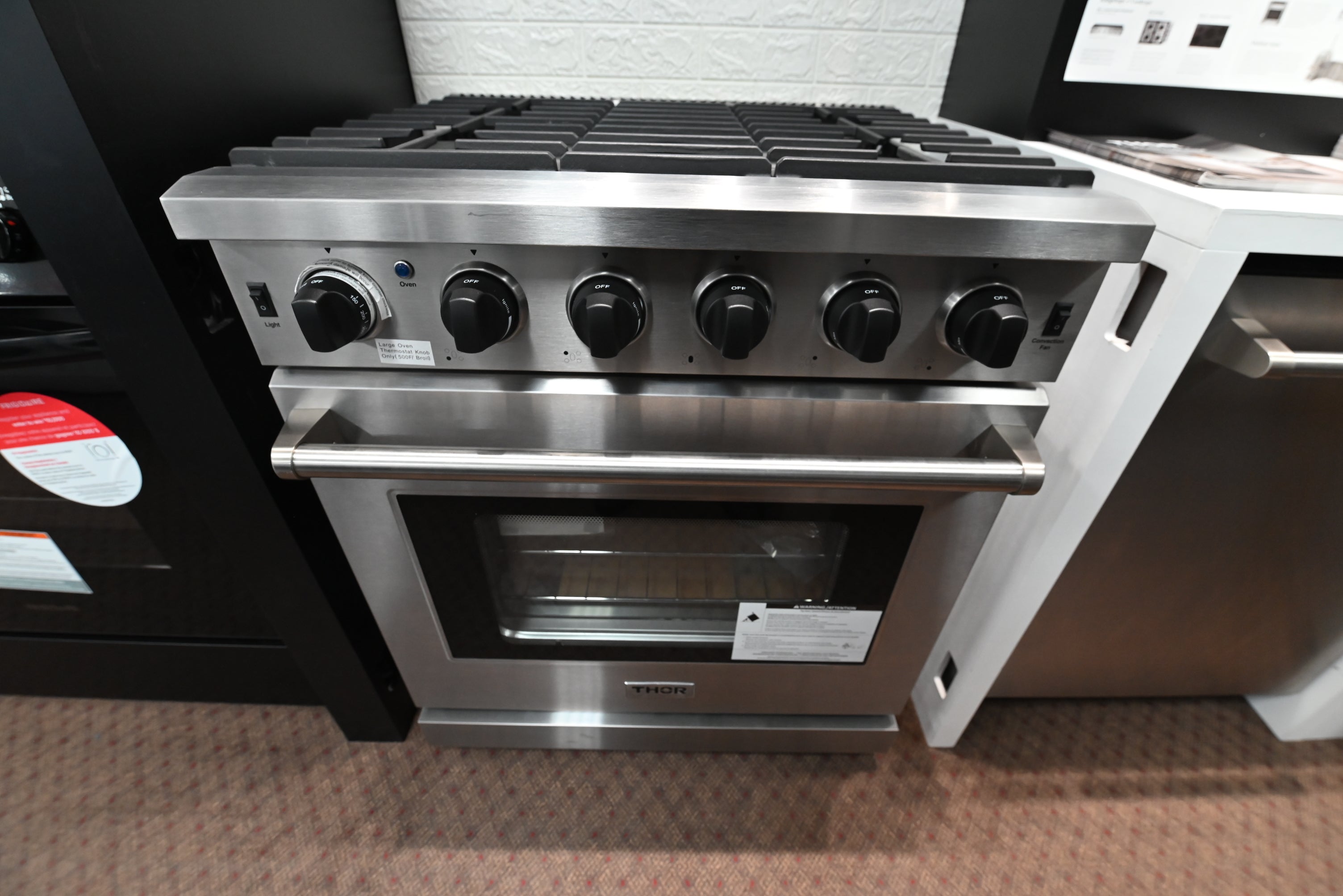 Thor Kitchen LRG3001U 30 inch professional gas convection range front view in stainless steel