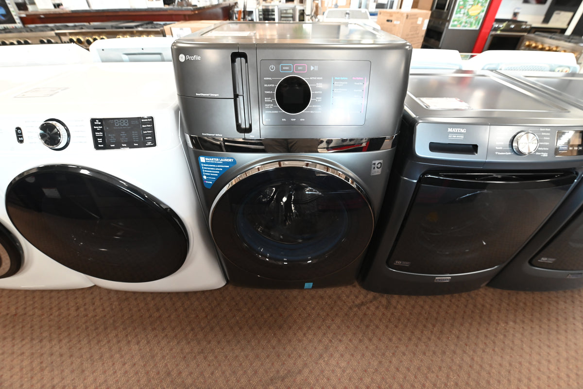 GE Profile 28 inch 4.8 cu ft UltraFast combo washer and dryer PFQ97HSPVDS in carbon graphite