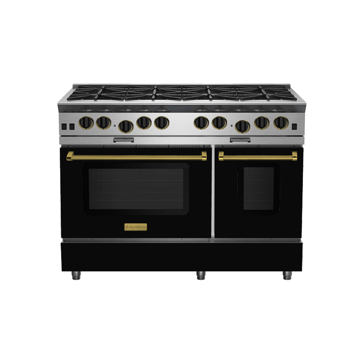 BlueStar BSP488BCPLT 48" Black Gas Range with Brass Trim