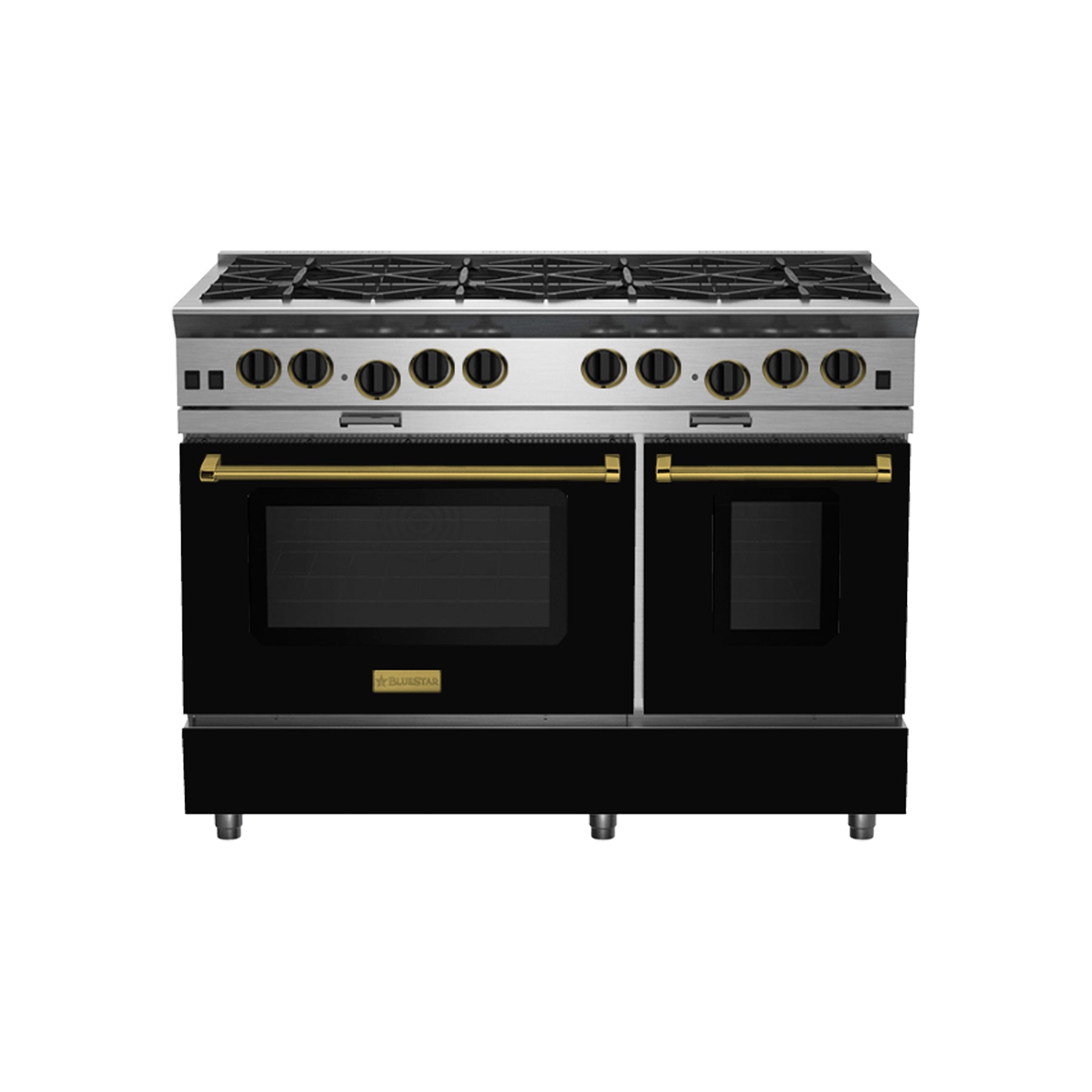 BlueStar BSP488BCPLT 48" Black Gas Range with Brass Trim