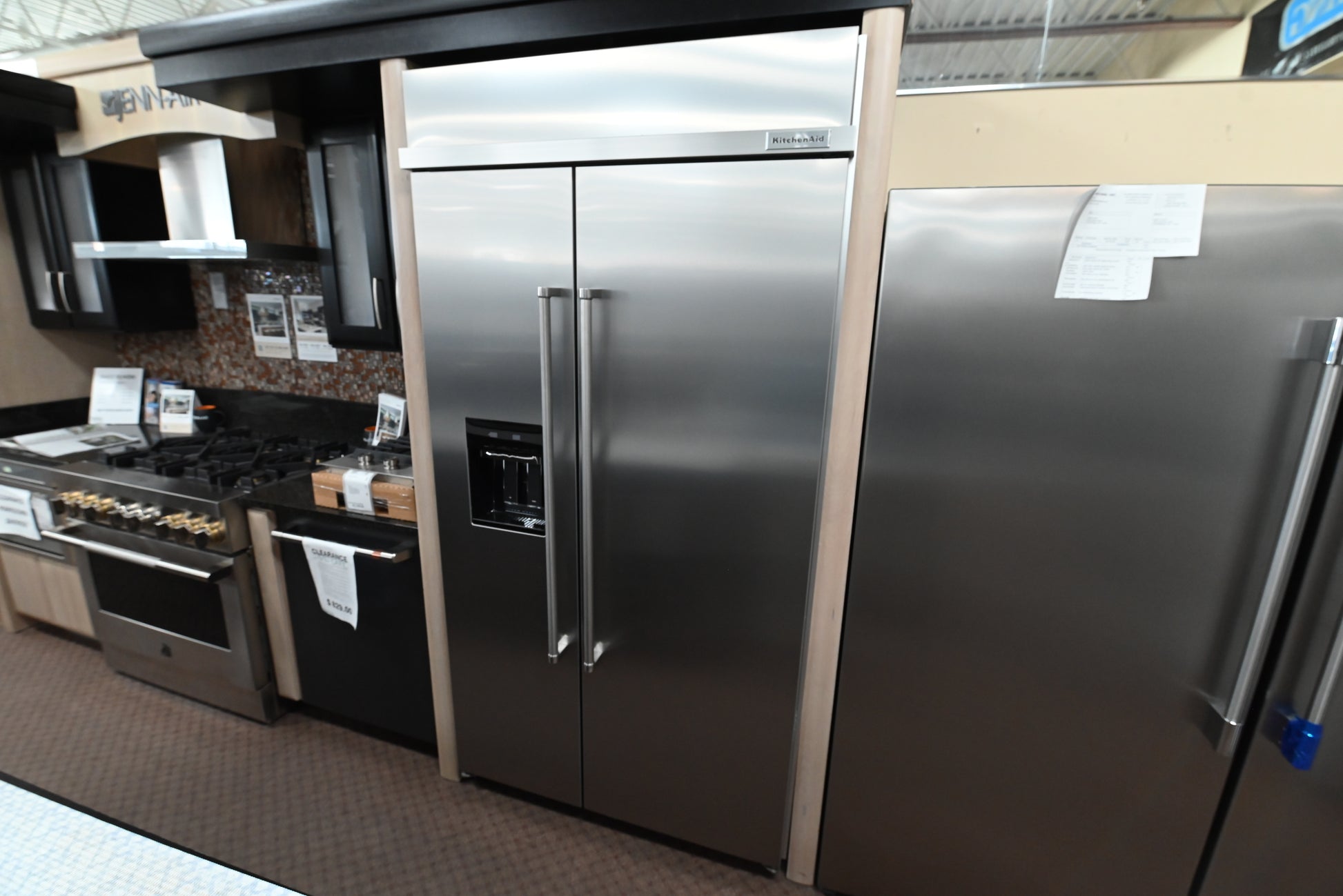 KitchenAid 42 inch built in side by side refrigerator front view printshield stainless steel