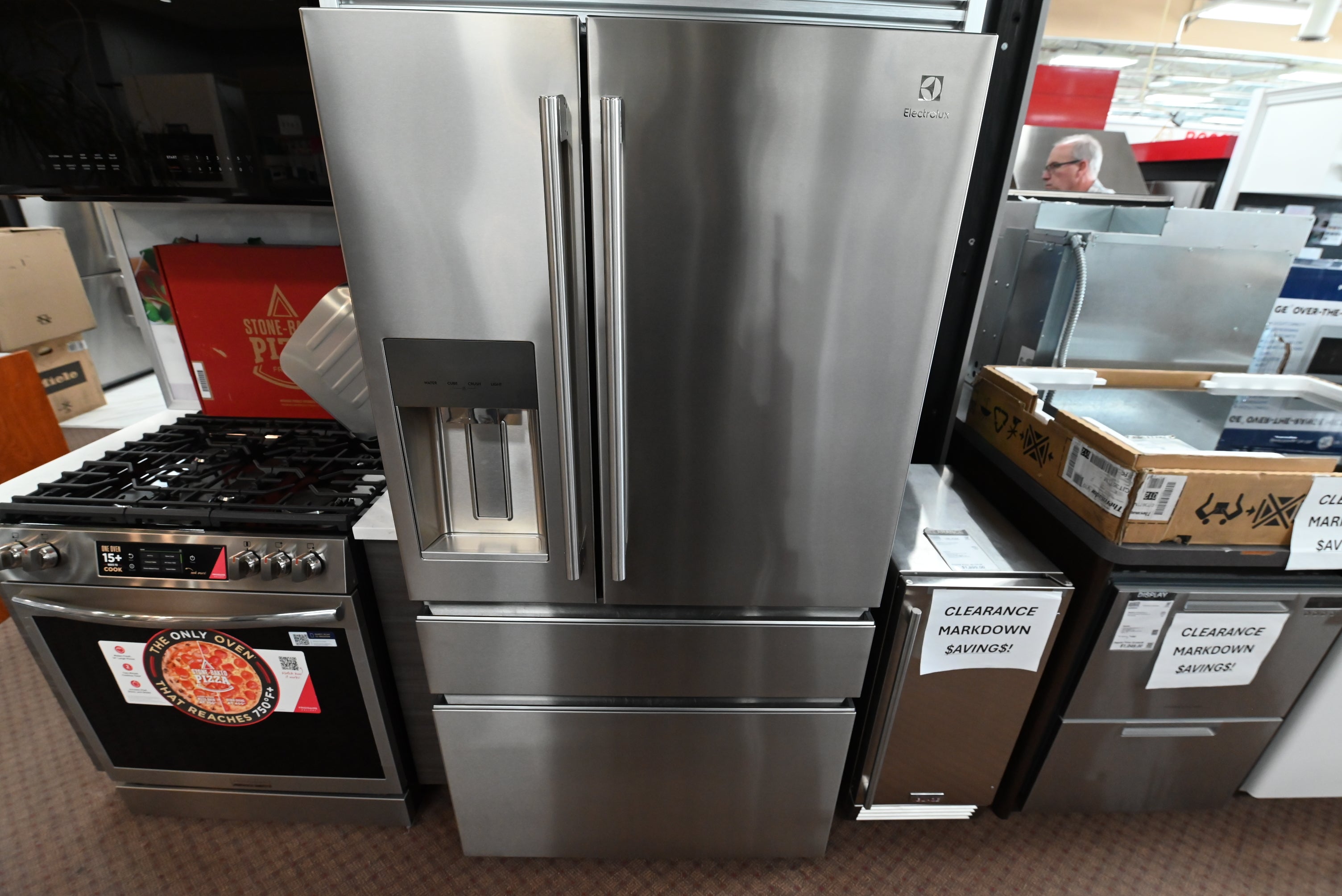 Electrolux ERMC2295AS 36 inch counter depth French door refrigerator in brushed stainless steel front view