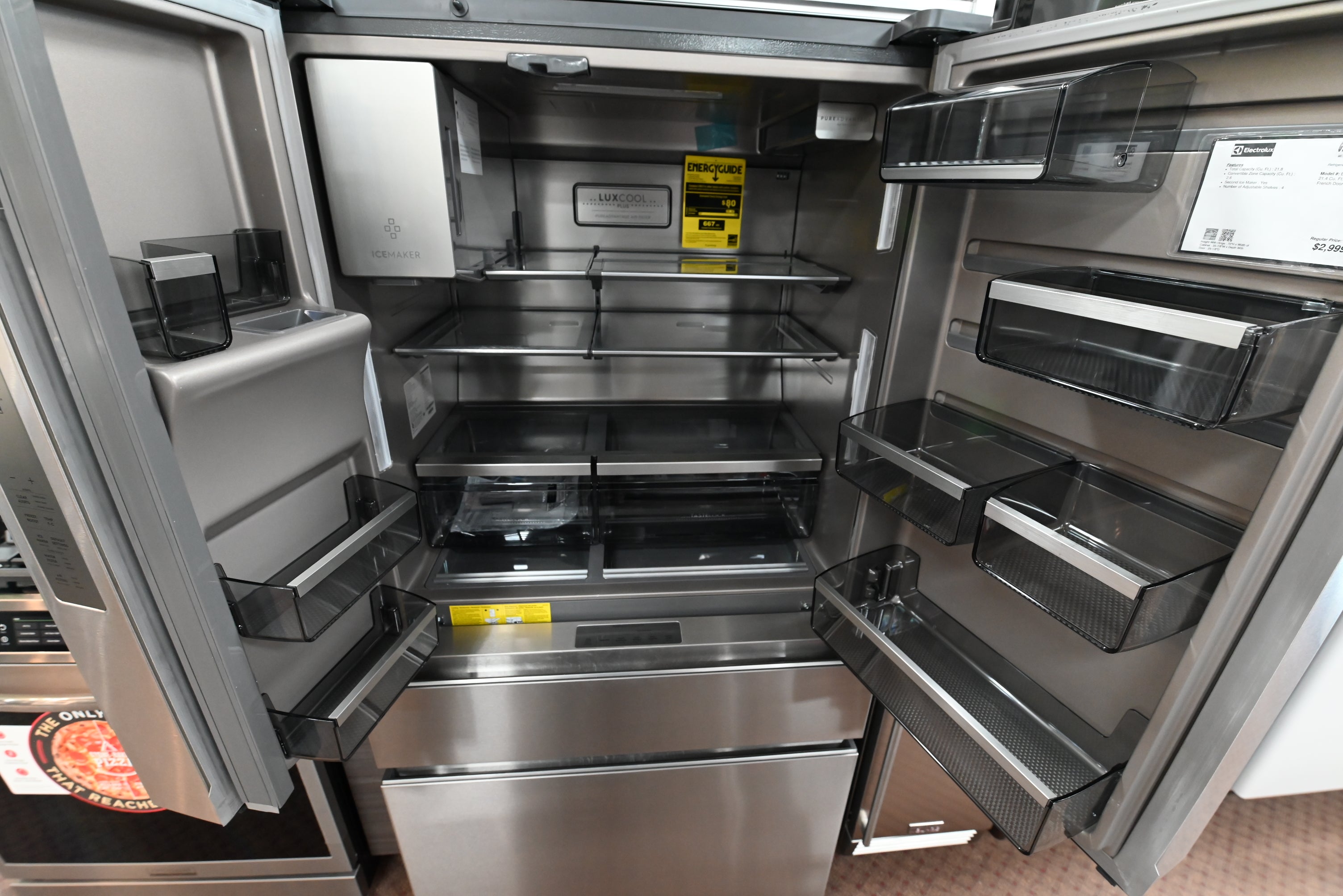 Electrolux ERMC2295AS 36 inch counter depth French door refrigerator in brushed stainless steel front view