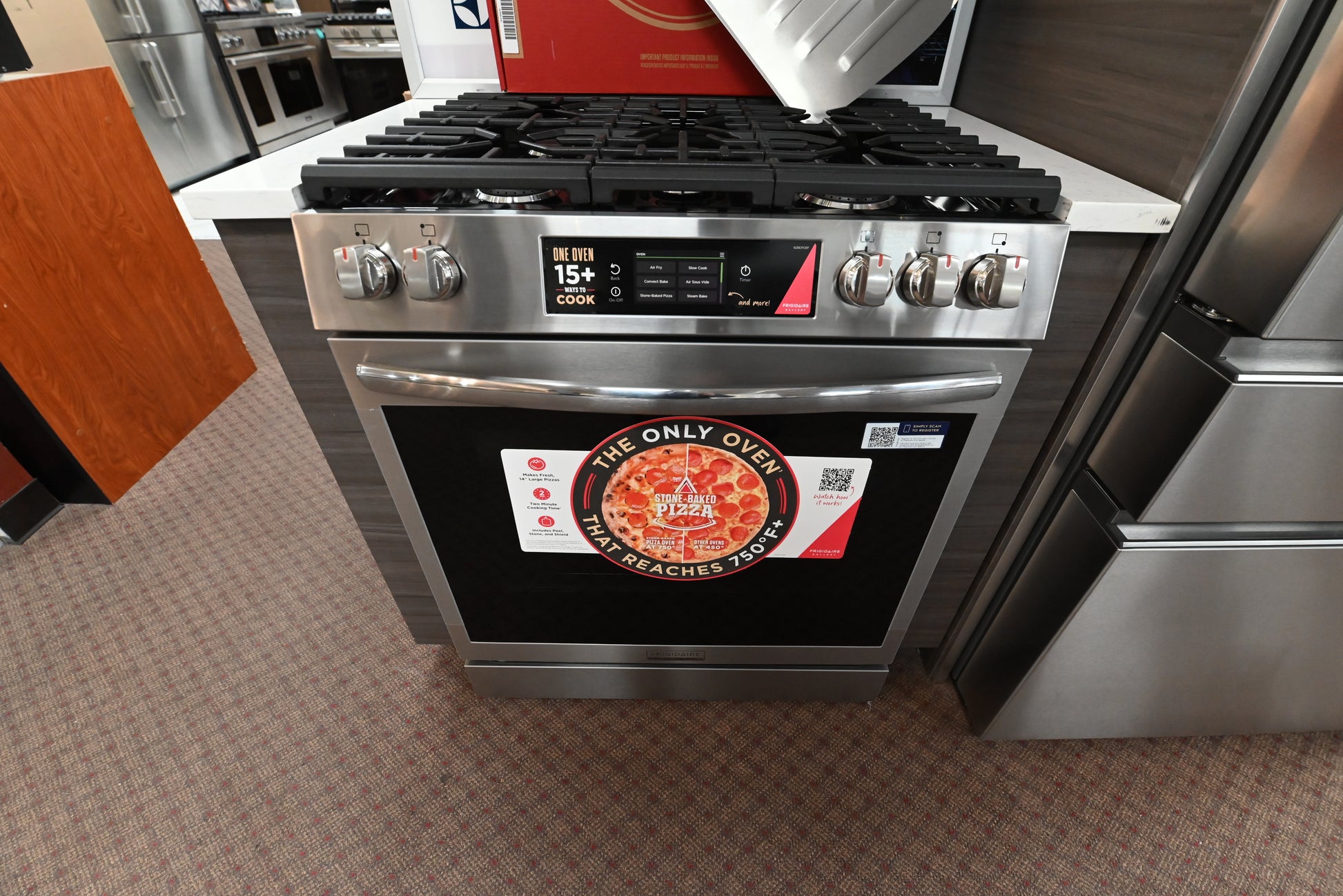 Frigidaire Gallery GCFG3070BF 30 inch front control gas range in smudge proof stainless steel straight front view