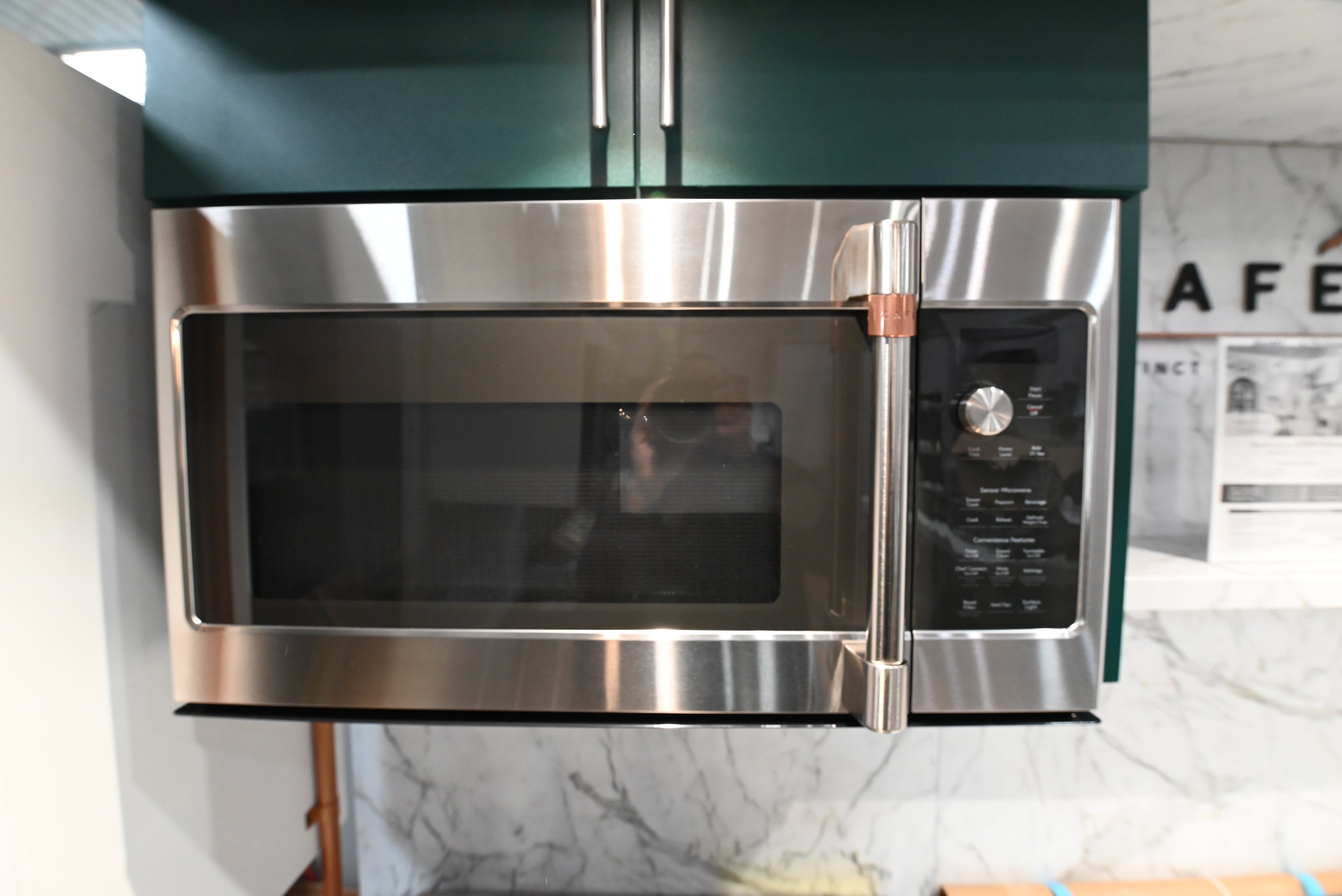 Cafe CVM521P2MS1 30 inch over the range microwave oven front view in stainless steel
