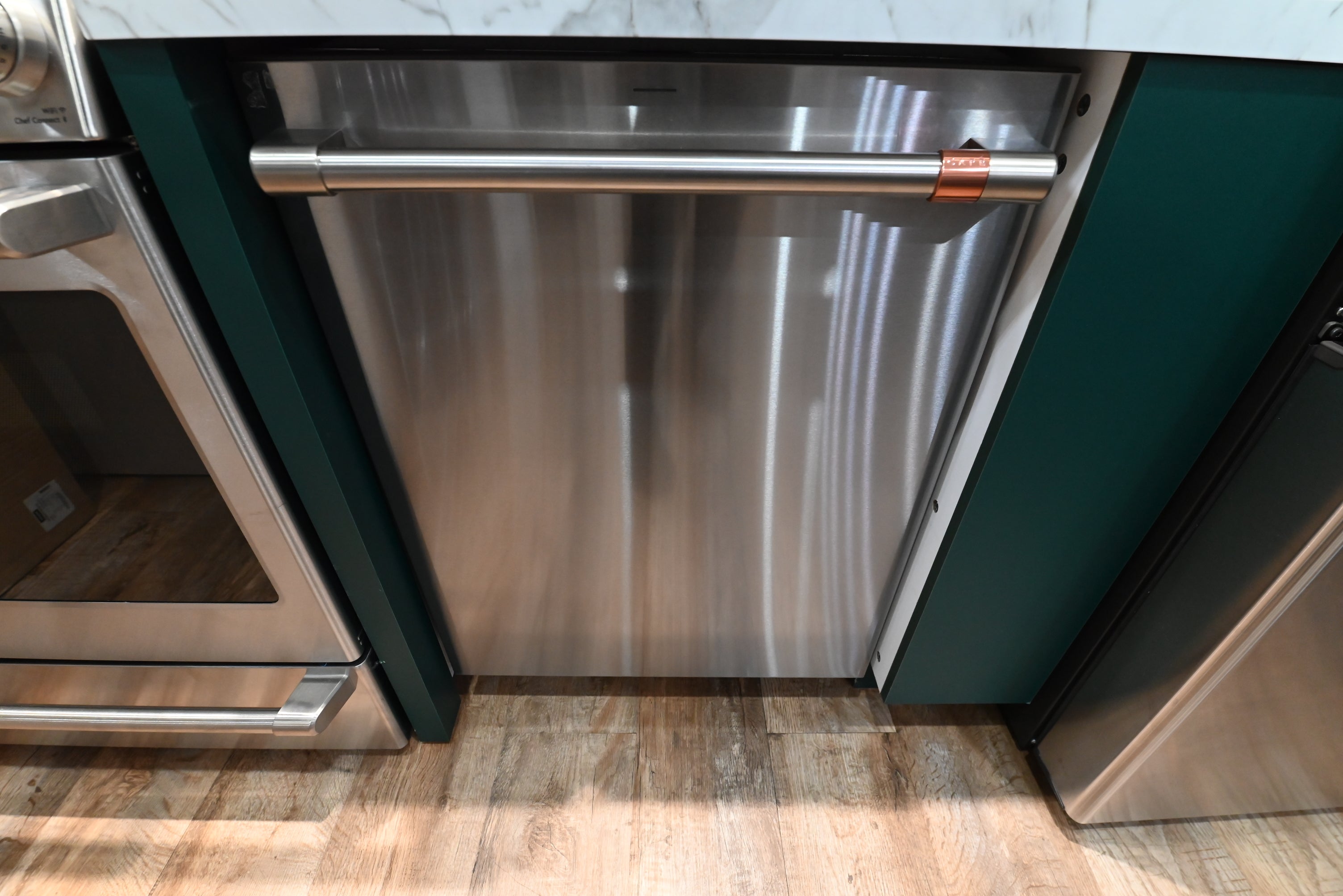 Cafe CDT858P2VS1 24 inch built in hidden control dishwasher front view in stainless steel