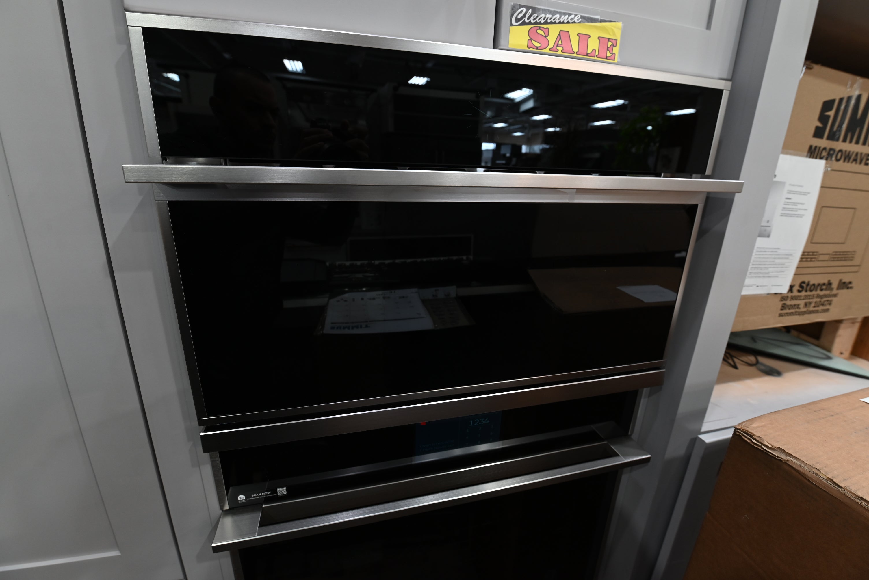 Monogram ZSB9231NSS 30 inch advantium five in one built in wall oven front view premium brushed stainless steel