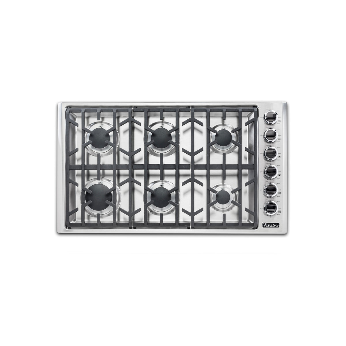 Viking VGSU53616BSS Professional 5 Series 36 inch drop in gas cooktop front view stainless steel
