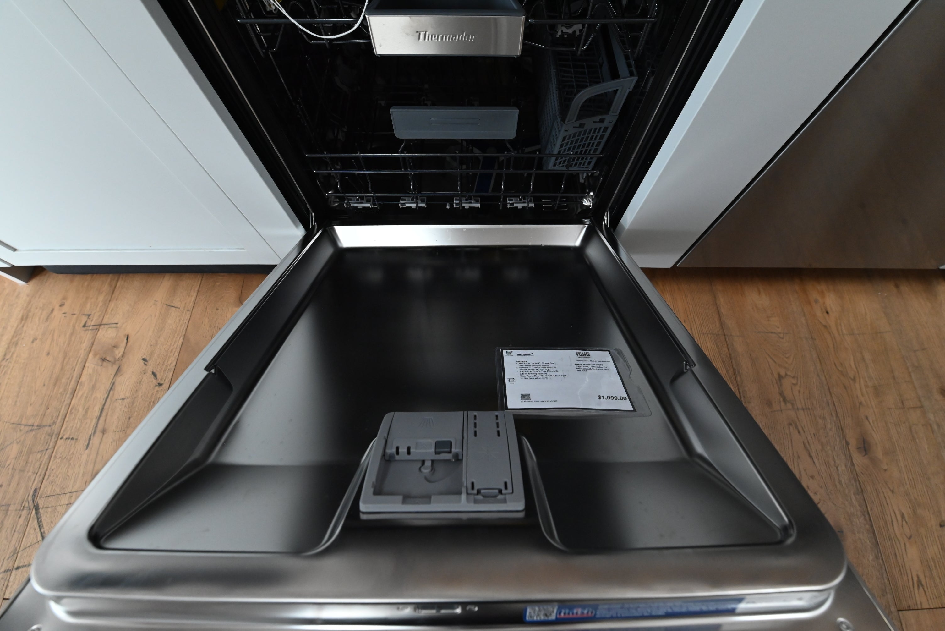 Thermador 24 dishwasher top edge view showing hidden touch control console