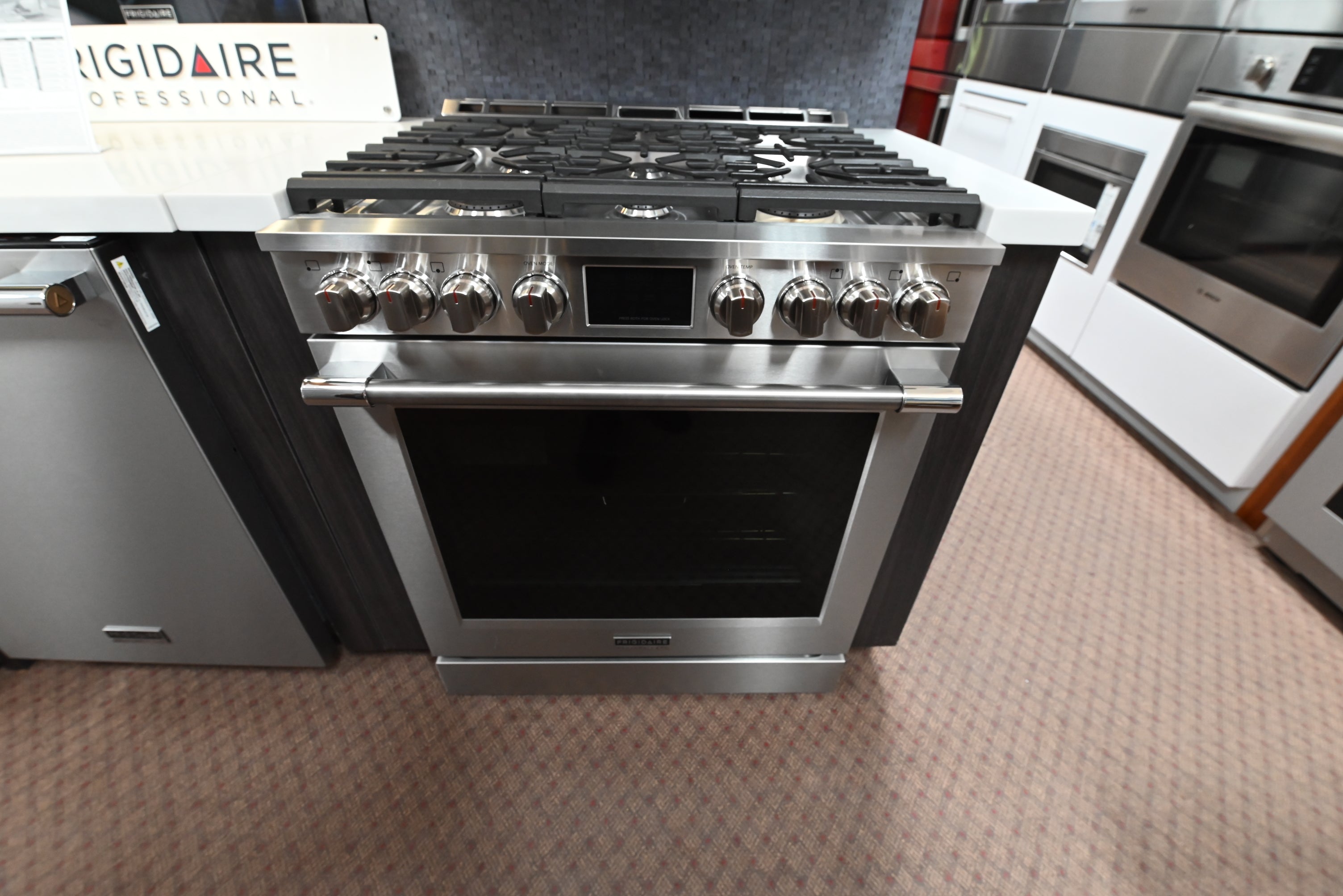 Frigidaire Professional PCFG3080AF 30 inch front control slide in gas range smudge proof stainless steel front view