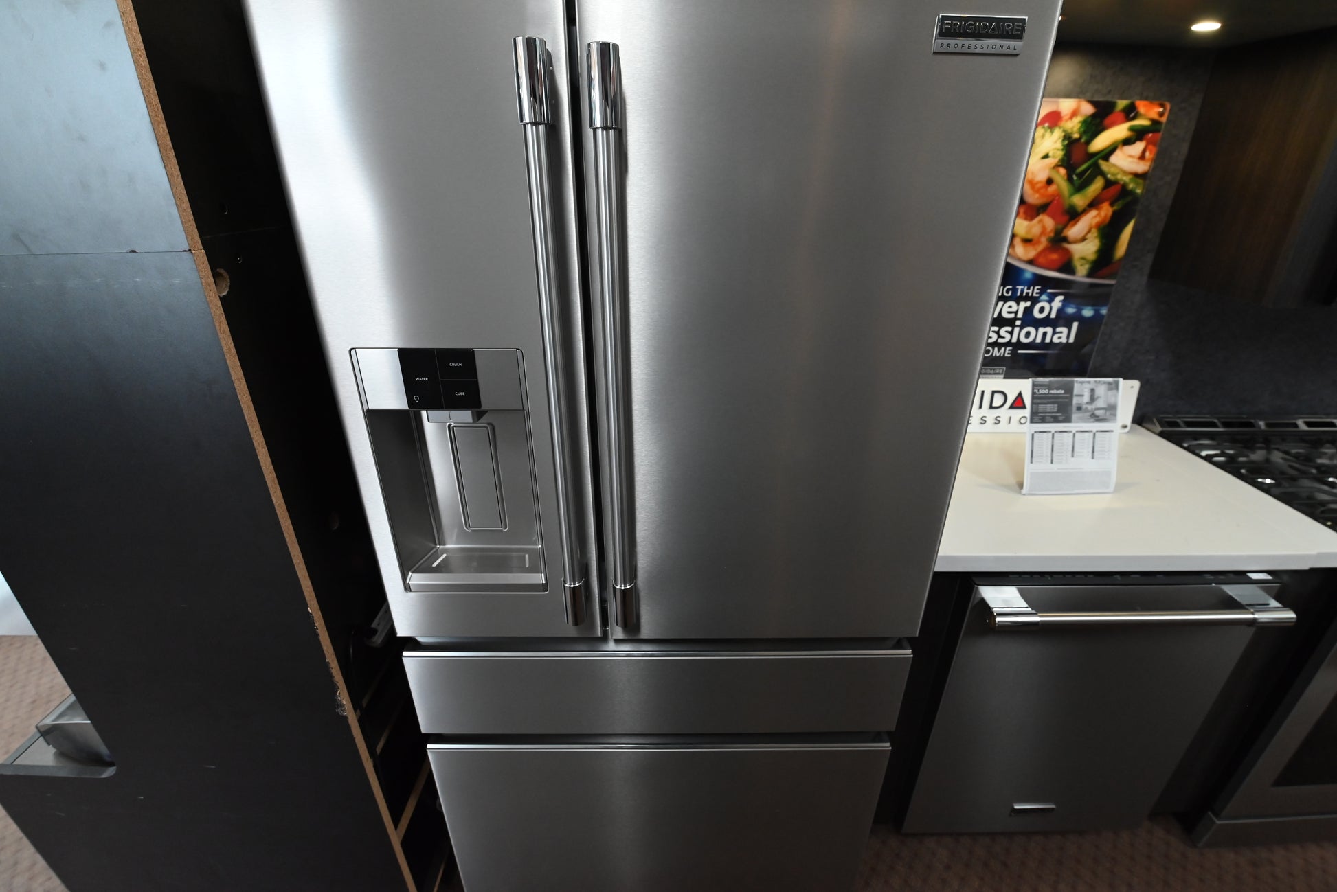 Frigidaire Professional PRMC2285AF counter depth 4 door French door refrigerator smudge proof stainless steel front view