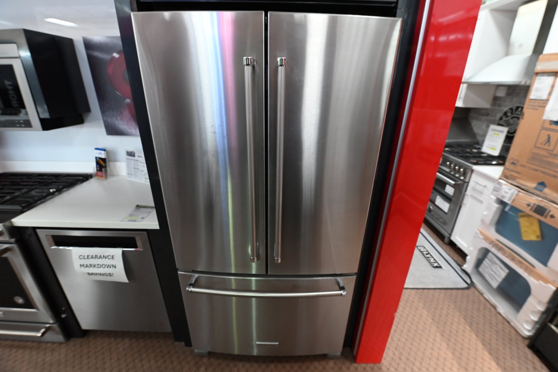KitchenAid KRFC136RPS 36 inch counter depth French door refrigerator front view printshield stainless steel
