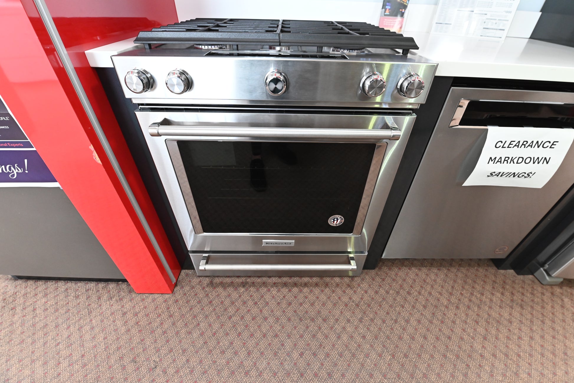 KitchenAid KSGB900ESS 30 inch five burner gas convection slide in range front view stainless steel