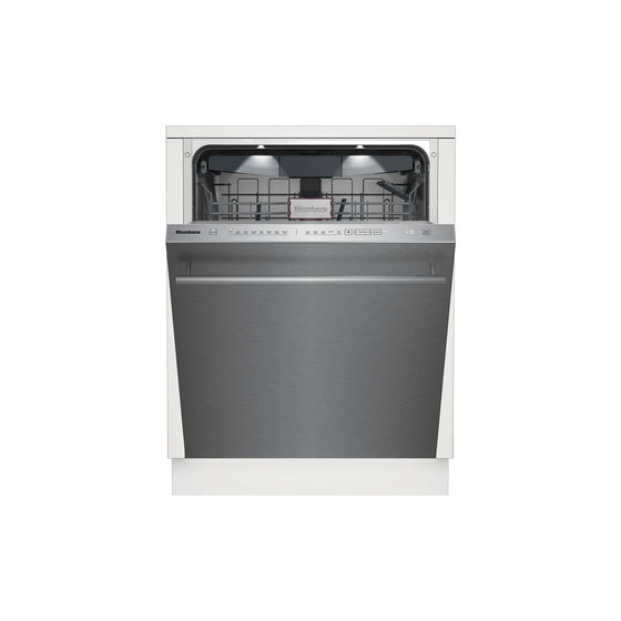 Blomberg DWT81800SS 24 inch fully integrated top control dishwasher front view brushed stainless steel with bar handle