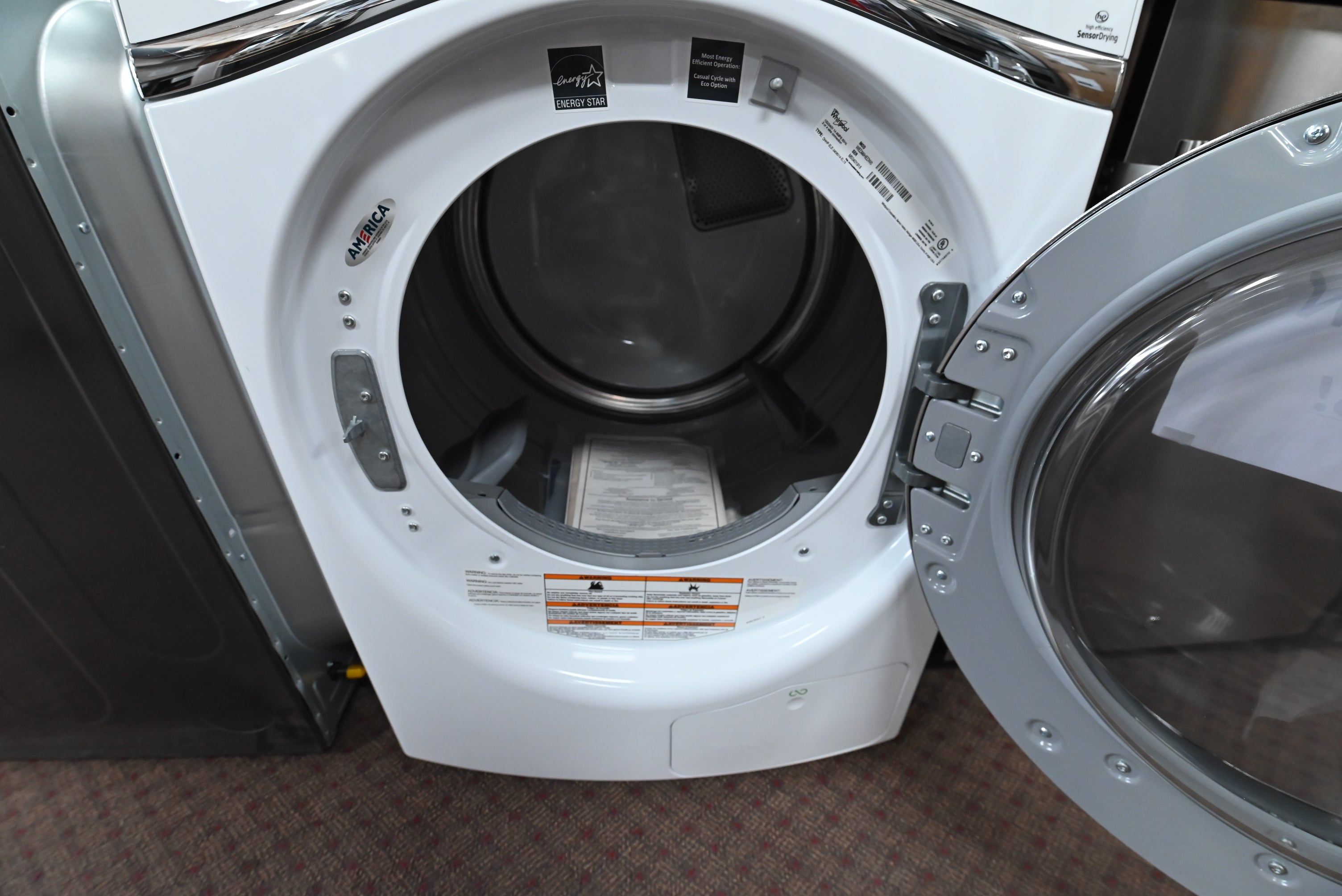 Close up of Tap Touch controls and steam settings on Whirlpool WED99HEDW electric dryer
