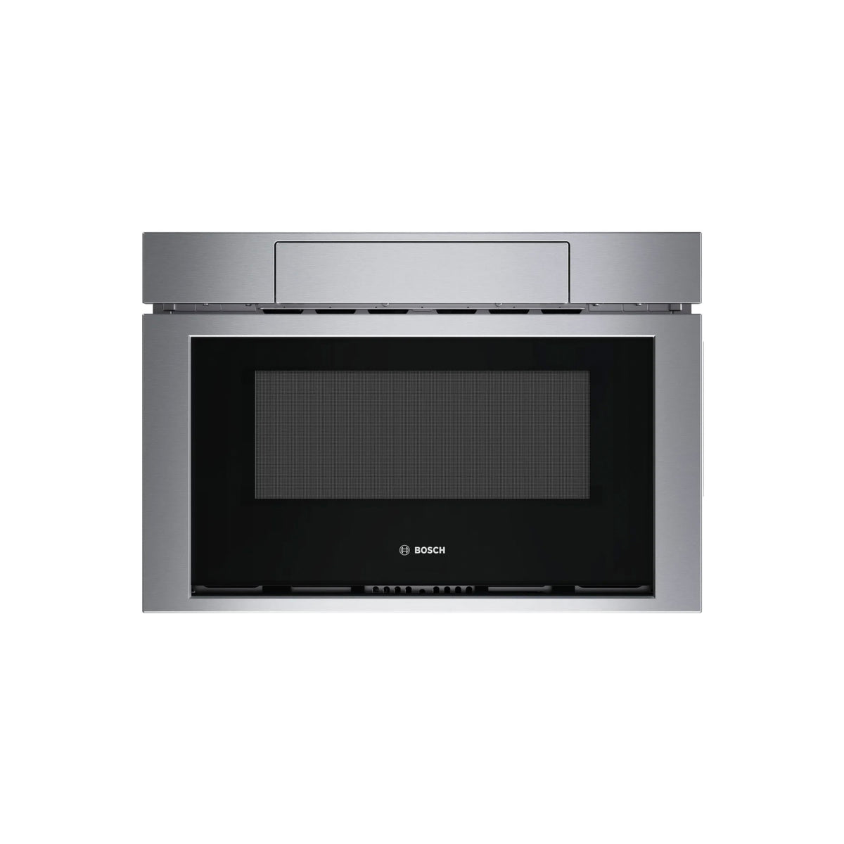 Bosch HMD8454UC 800 Series 24 inch smart built in microwave drawer front view stainless steel