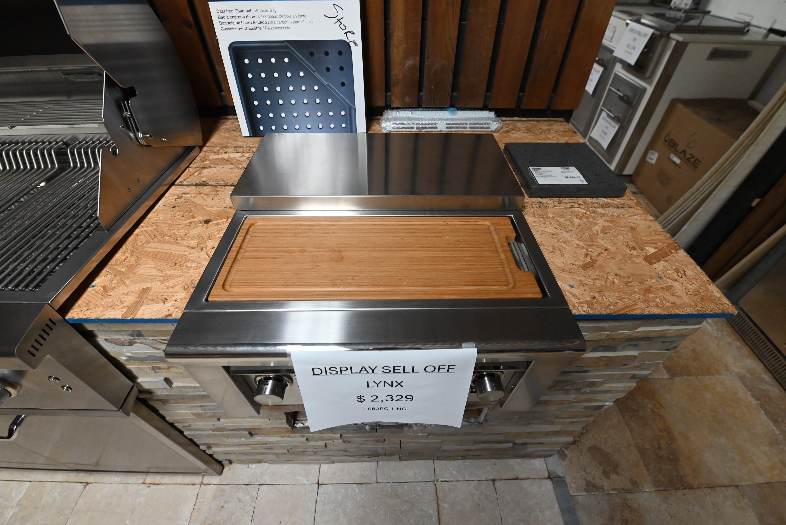 Lynx prep center showing extended depth storage drawer and blue LED backlit knobs